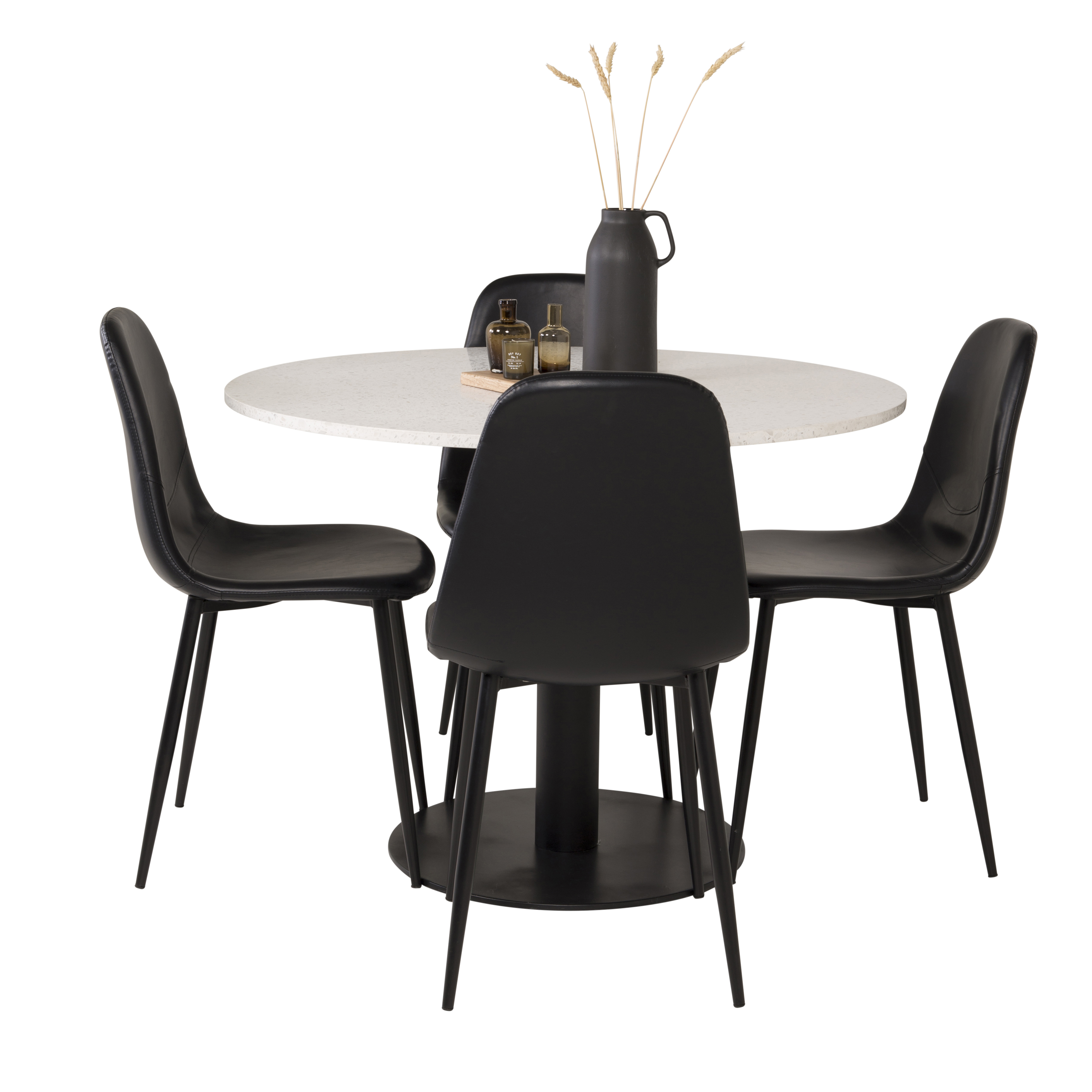 Spisegruppe Venture Home Roxanna HHvitBord med 4 Pobbie Stoler Lær
