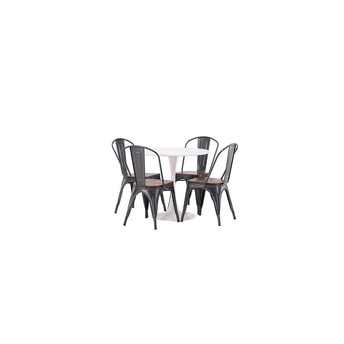 Hamden Dining Table - White MDF+Tempe Dining Chair - Dark gr Hvit/Sort/Valnøtt