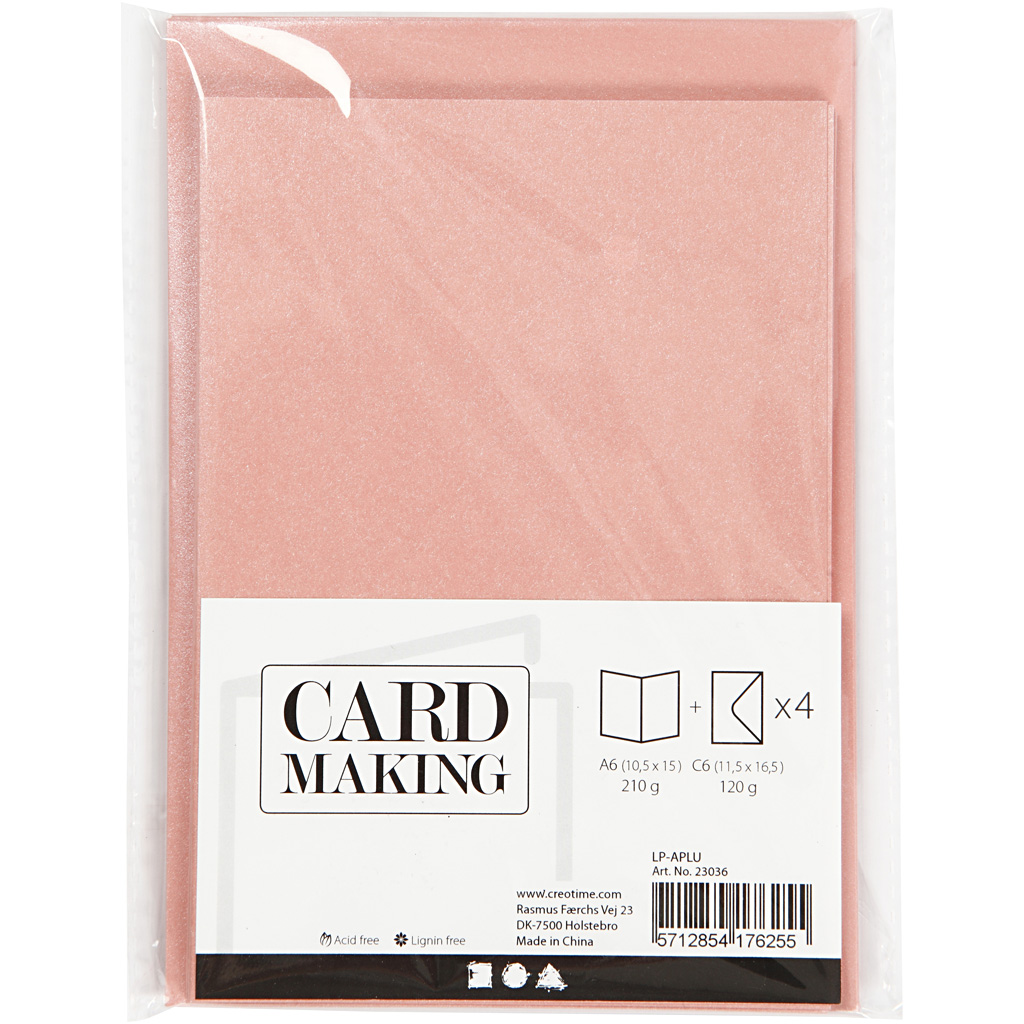 Kort Creativ Company og Perlemor Konvolutt Kortstr 10,5x15 cm Konvstr 11,5x16,5 cm 4 sett/1 Pk