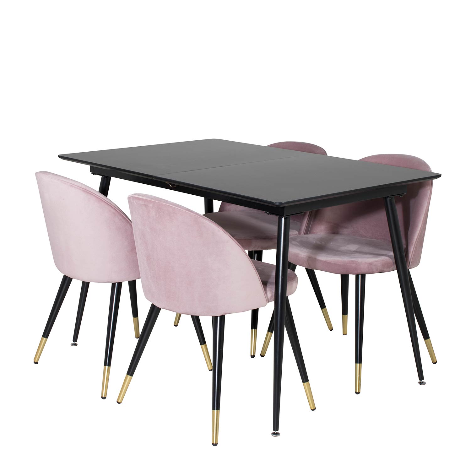Silar Extention Table-Black Melamine+Velvet Chair-Black_4 Sort/Rosa/Messing