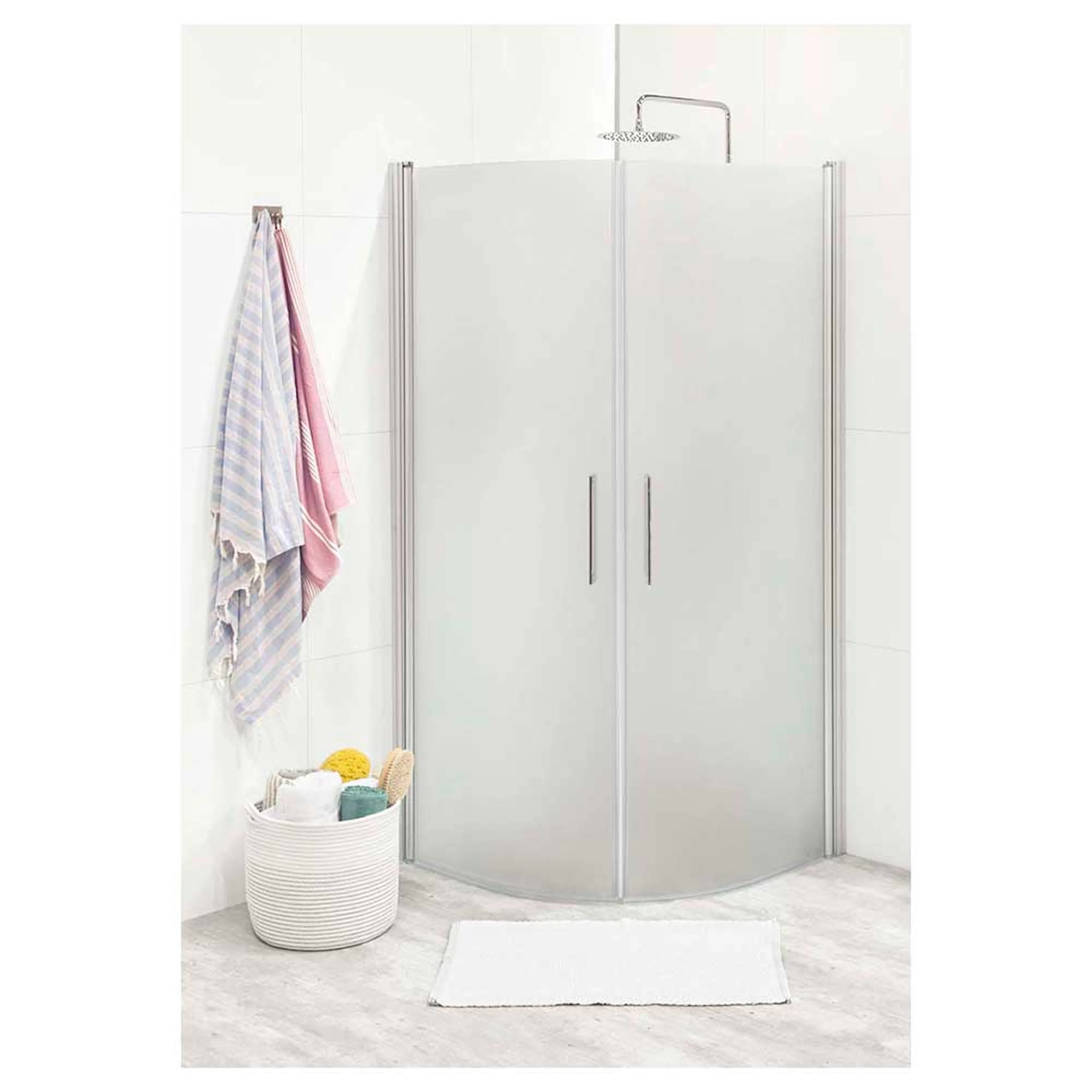 Duschhörna FIX TREND R 99 SILVER MATT FRO 900x900 mm, Frostat glas
