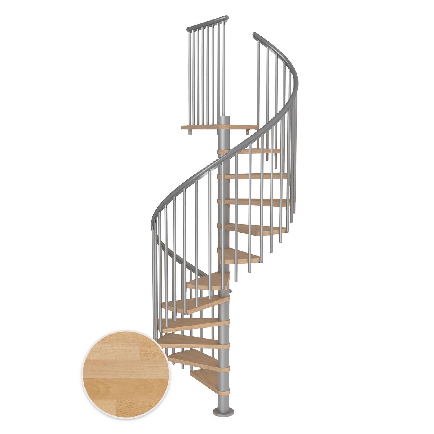 MONTREAL spiral bok oljad pearl grey CLASSIC4 12T Ø140 Pearl Grey, D: 1400 mm, Høyde gulv til gulv: 2700-3090 mm, 12+1 trinn