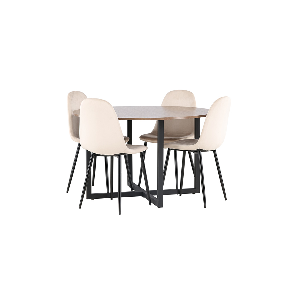 Spisegruppe Venture Home Durango Ø 120 cm med 4 Polar Stoler Fløyel