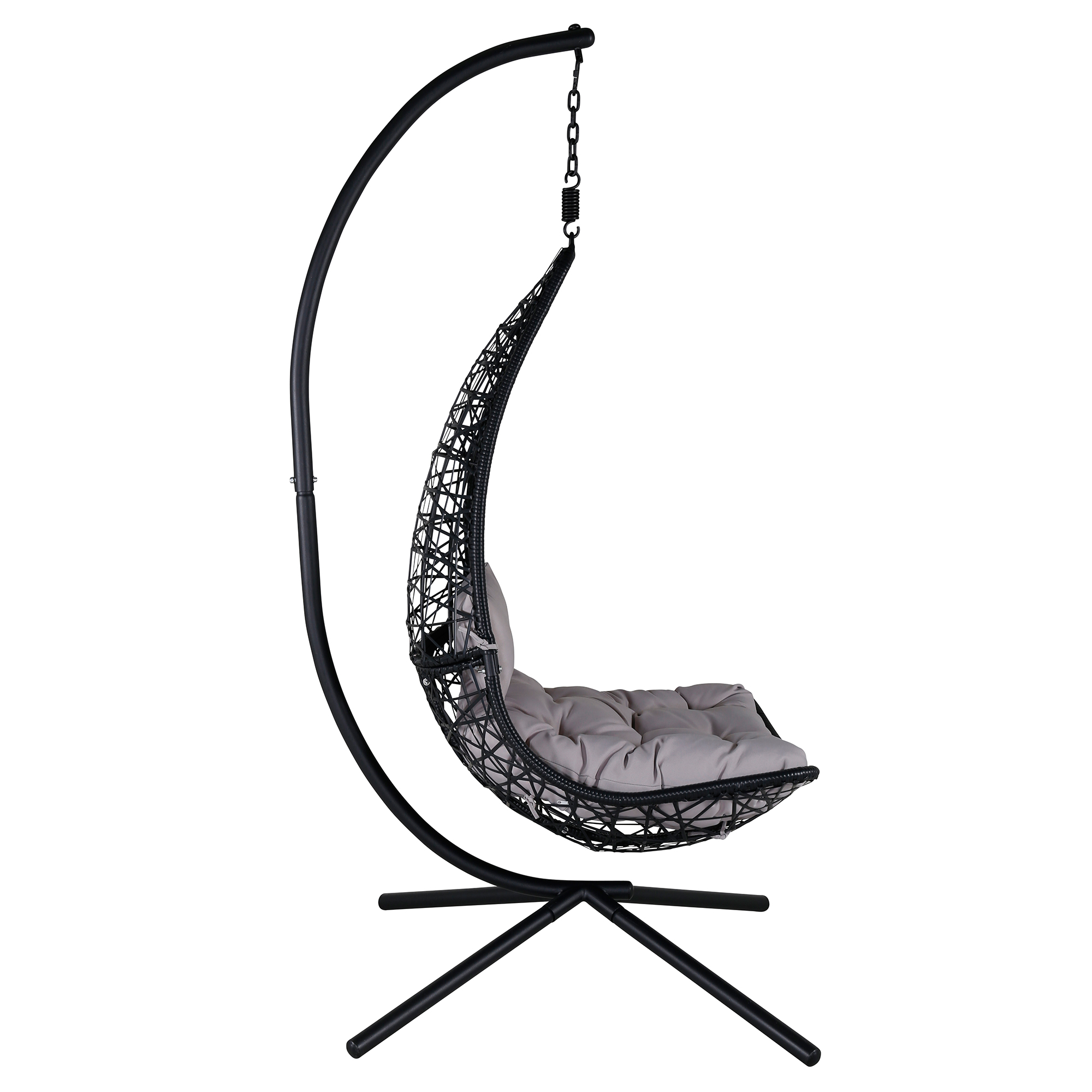 Edinburgh Hanging chair - Black frame/black wicker/grey cush Sort/Grå