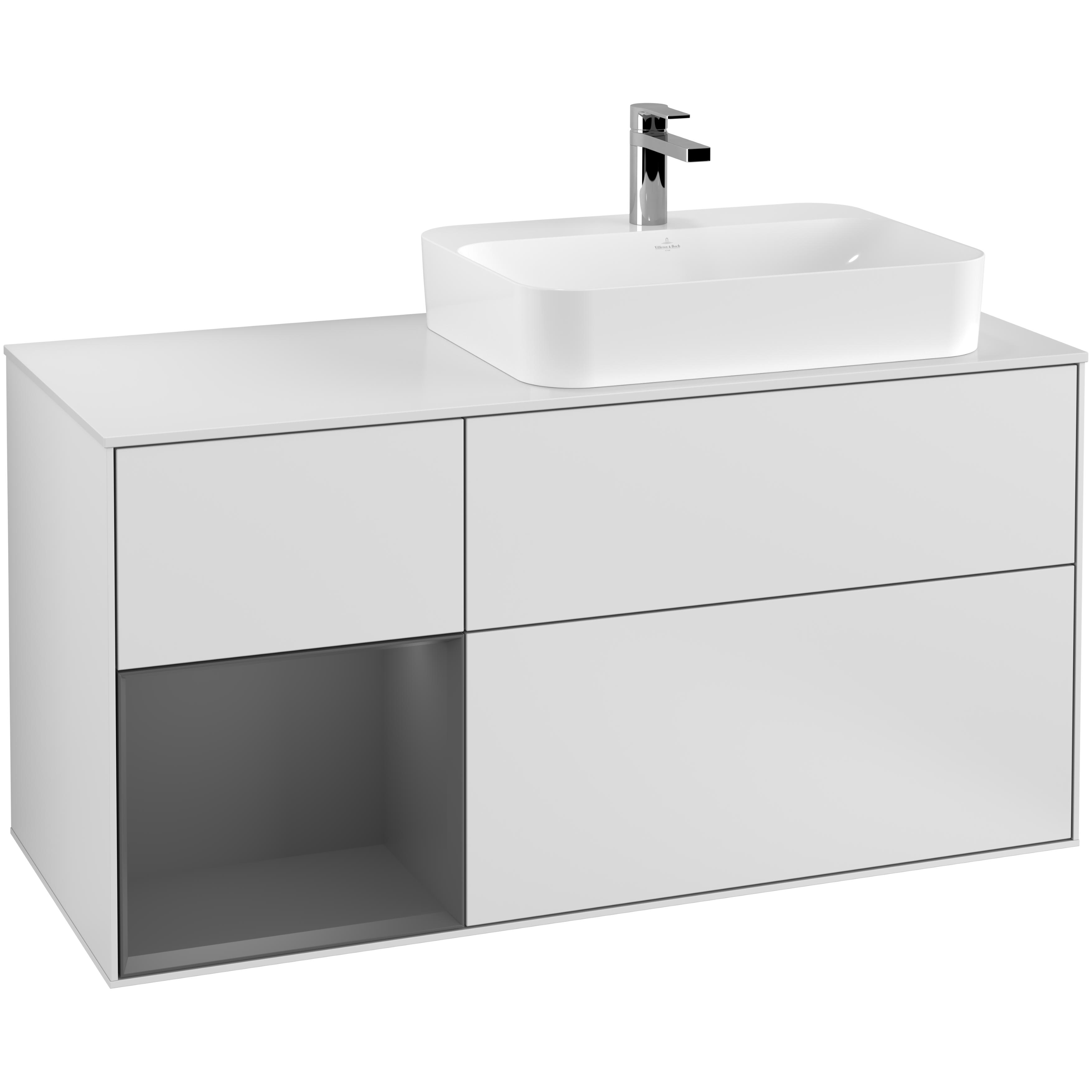 Tvättställsskåp Villeroy & Boch Finion med 3 Lådor Hylla och Bänkskiva för Ocentrerat Ytmonterat Tvättställ | badrum - badrumsmobler - tvattstallsskap-och-kommod | KakelKungen