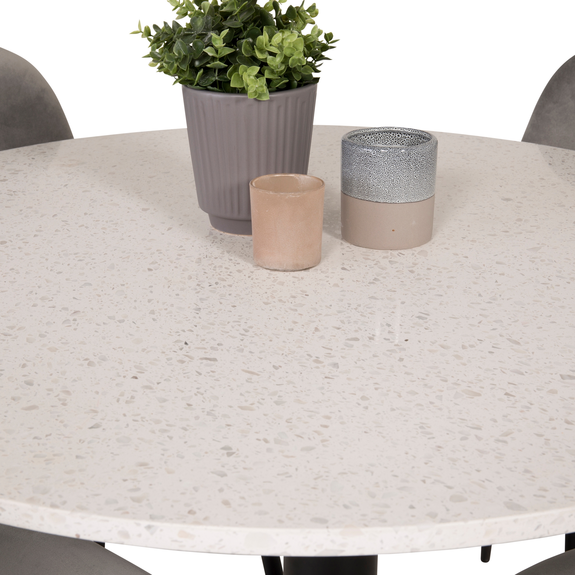 Spisegruppe Venture Home Roxanna HHvitBord med 4 Pobbie Stoler Fløyel