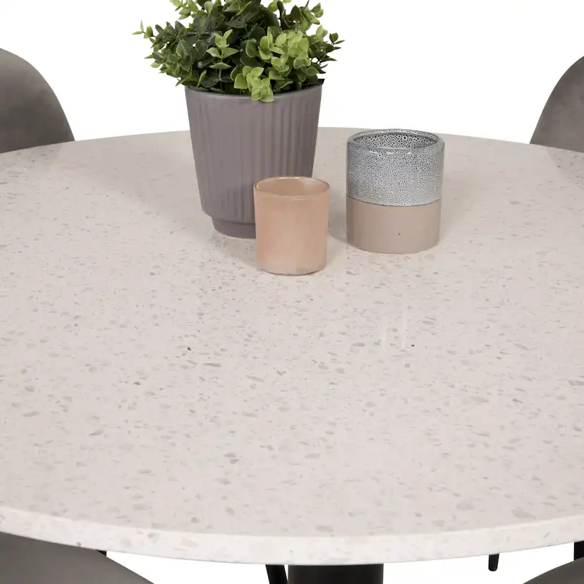 Spisegruppe Venture Home Roxanna HHvitBord med 4 Pobbie Stoler Fløyel