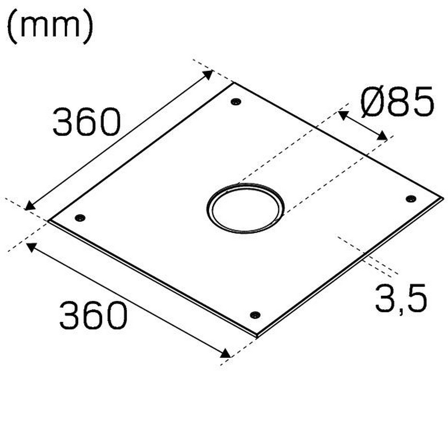 Täckram 360x360 Ø85 Vit Diameter: 85 mm, 3x360 mm
