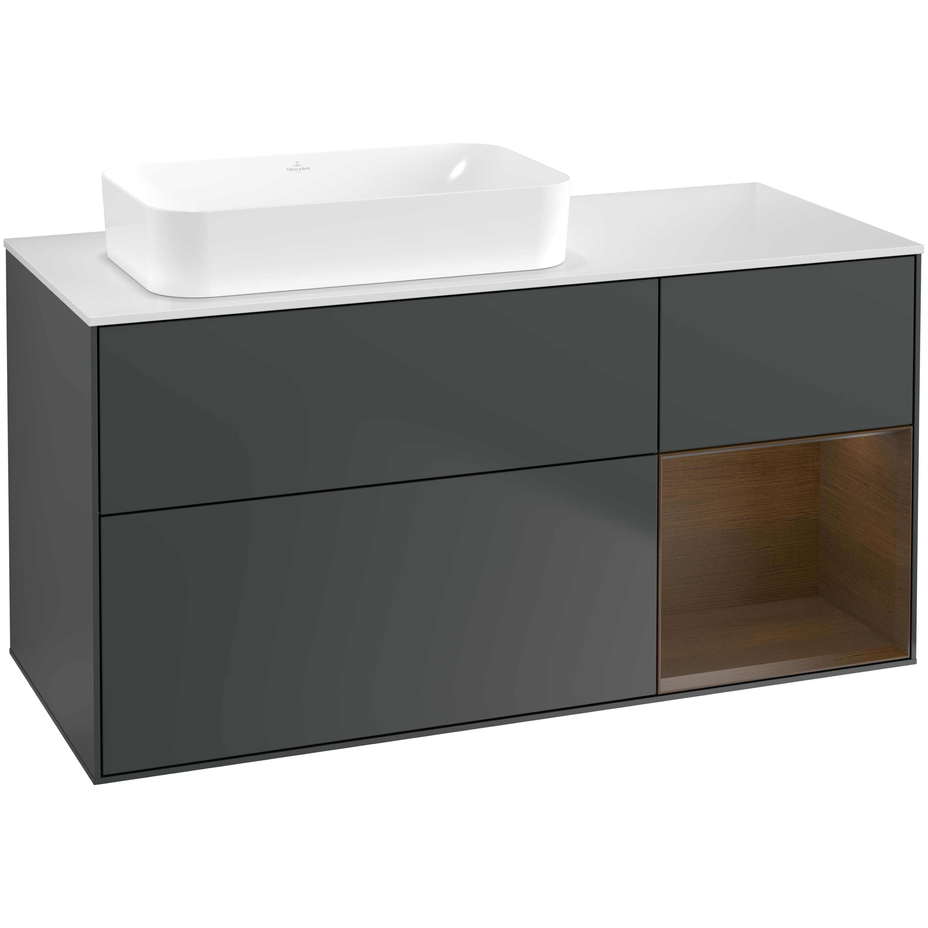 Tvättställsskåp Villeroy & Boch Finion med 3 Lådor Hylla och Bänkskiva för Ocentrerat Fristående Tvättställ