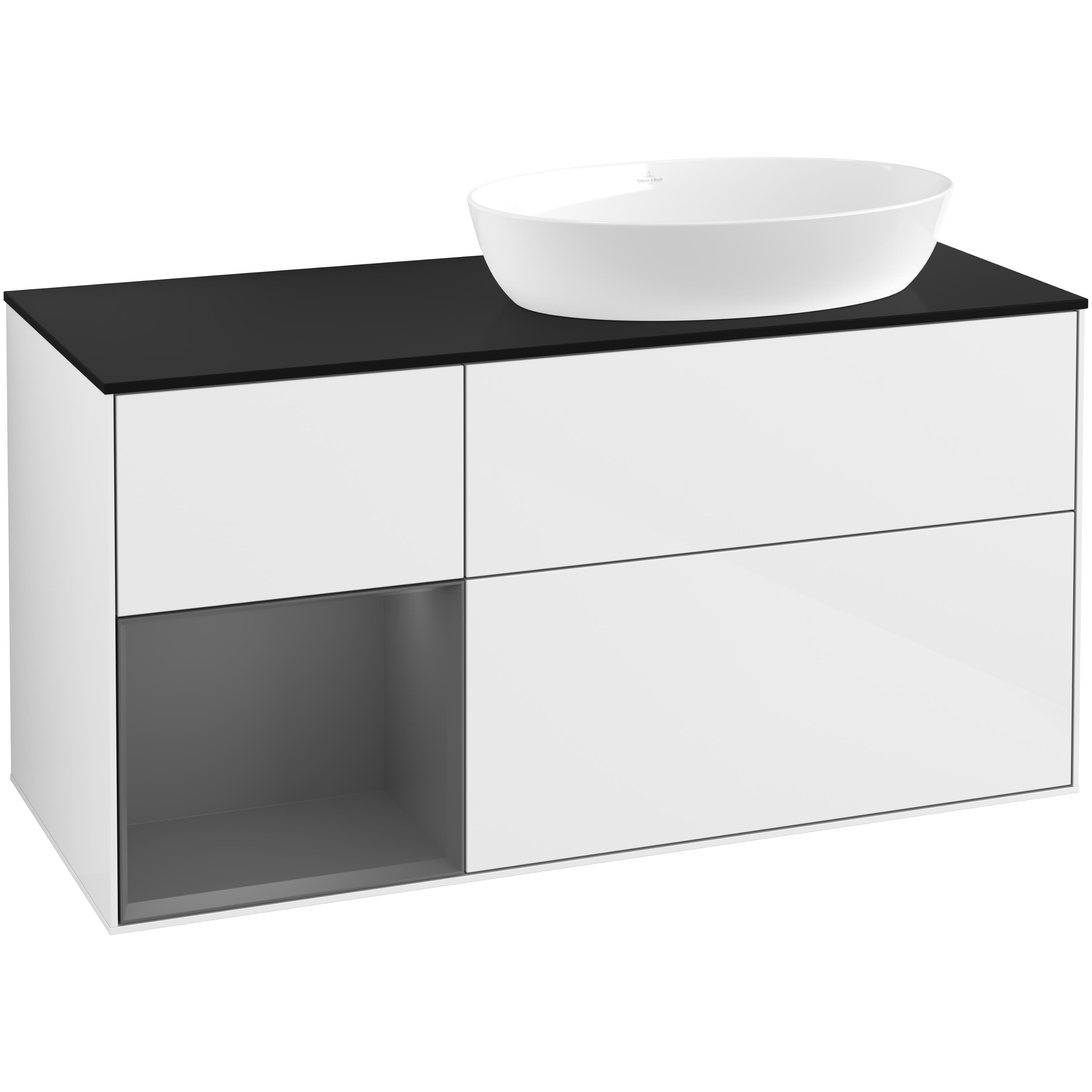 Tvättställsskåp Villeroy & Boch Finion med 3 Lådor Hylla och Bänkskiva för Ocentrerat Tvättställ från Artis & Collaro