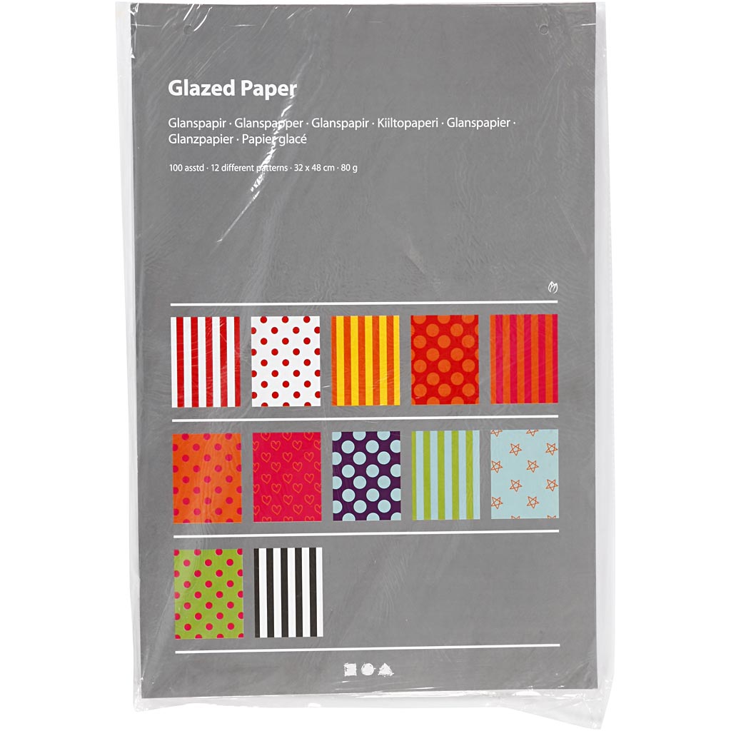 Glanspapir Creativ Company Ass Farger Mønstret 32x48 cm 100 Ass Ark/1 Pk