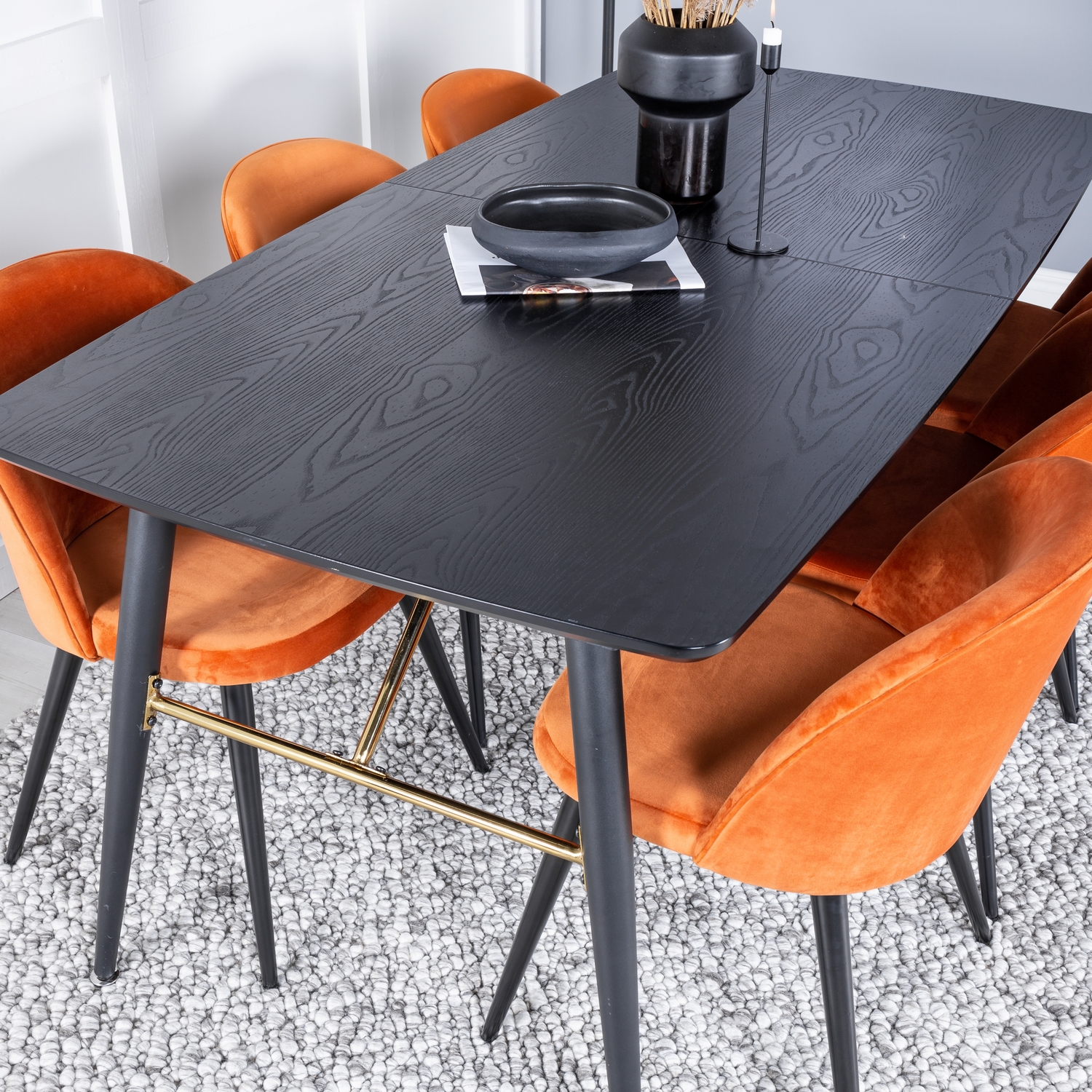 Spisegruppe Venture Home Gold med 6 Velvet Stoler