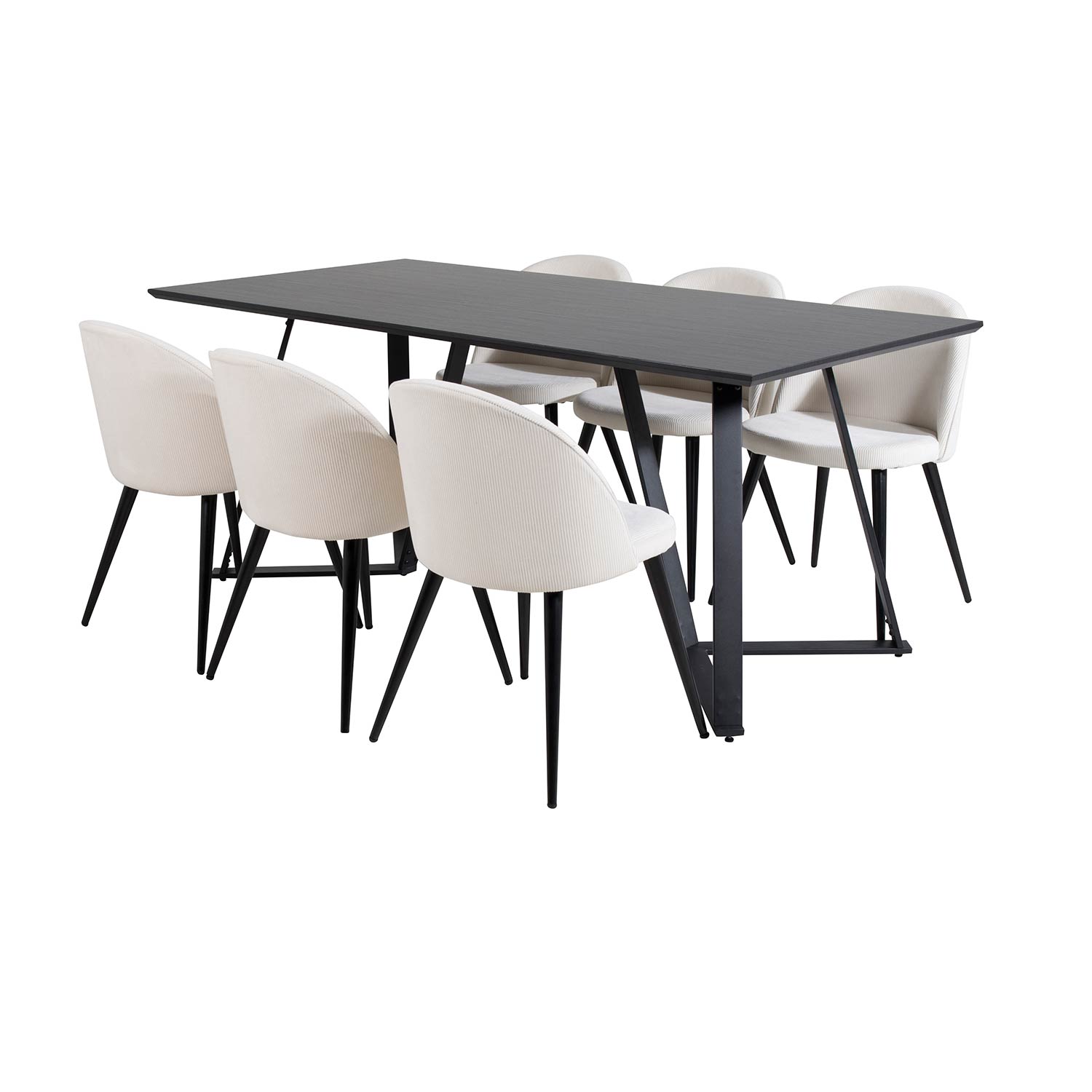 Marina Table - Black top/Velvet Chair Corduroy-Beige/Black_6 Sort/Beige