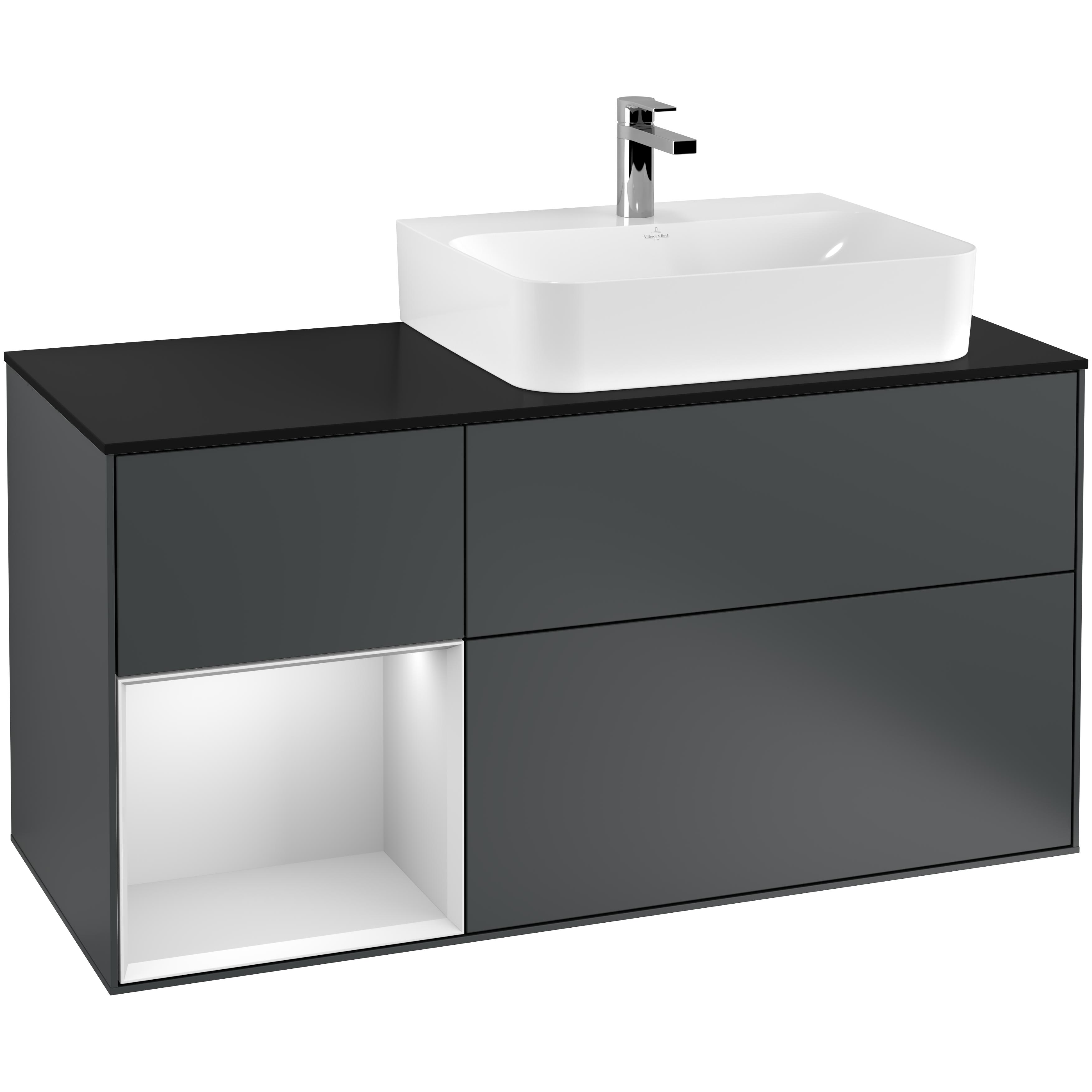 Tvättställsskåp Villeroy & Boch Finion med 3 Lådor Hylla och Bänkskiva för Ocentrerat Tvättställ