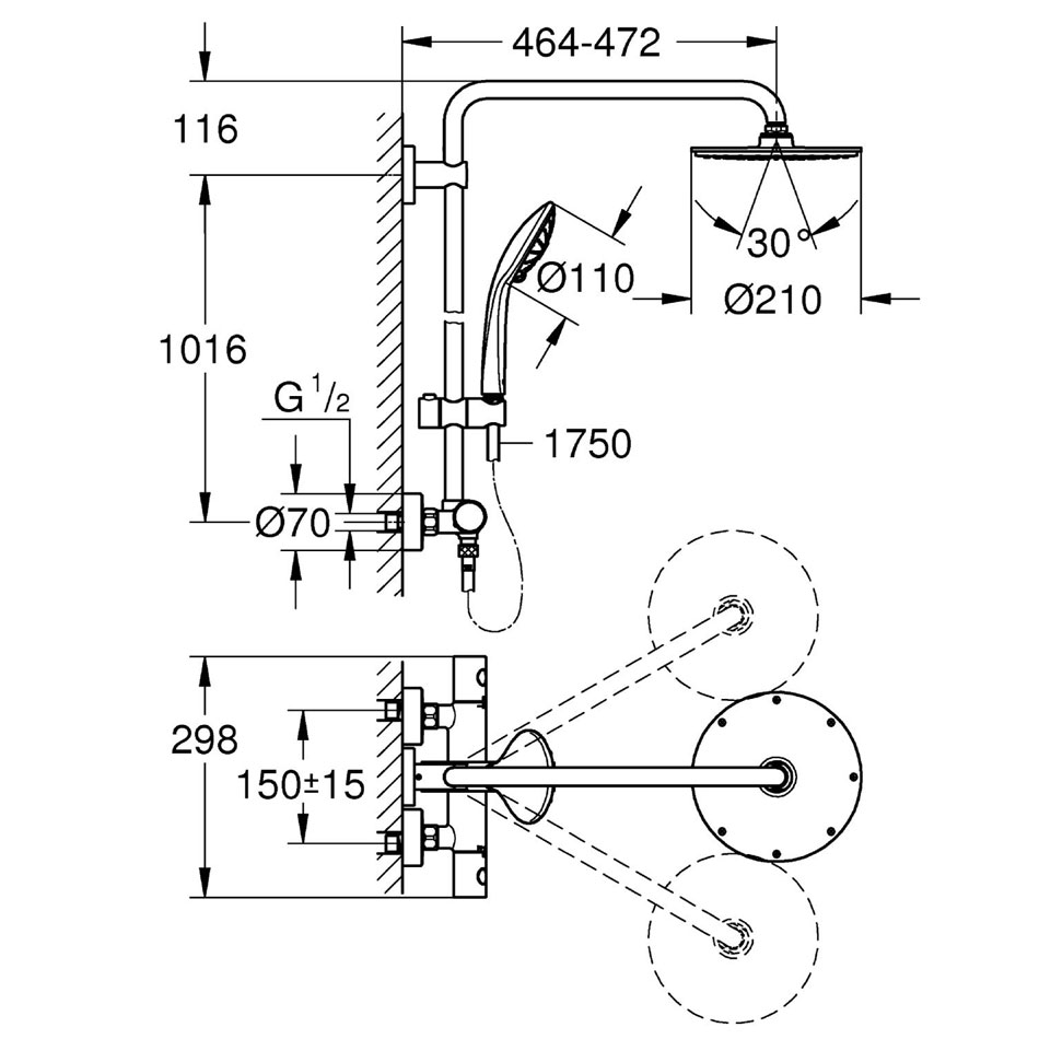 Takduschset Grohe Euphoria XXL System 210 150 cc