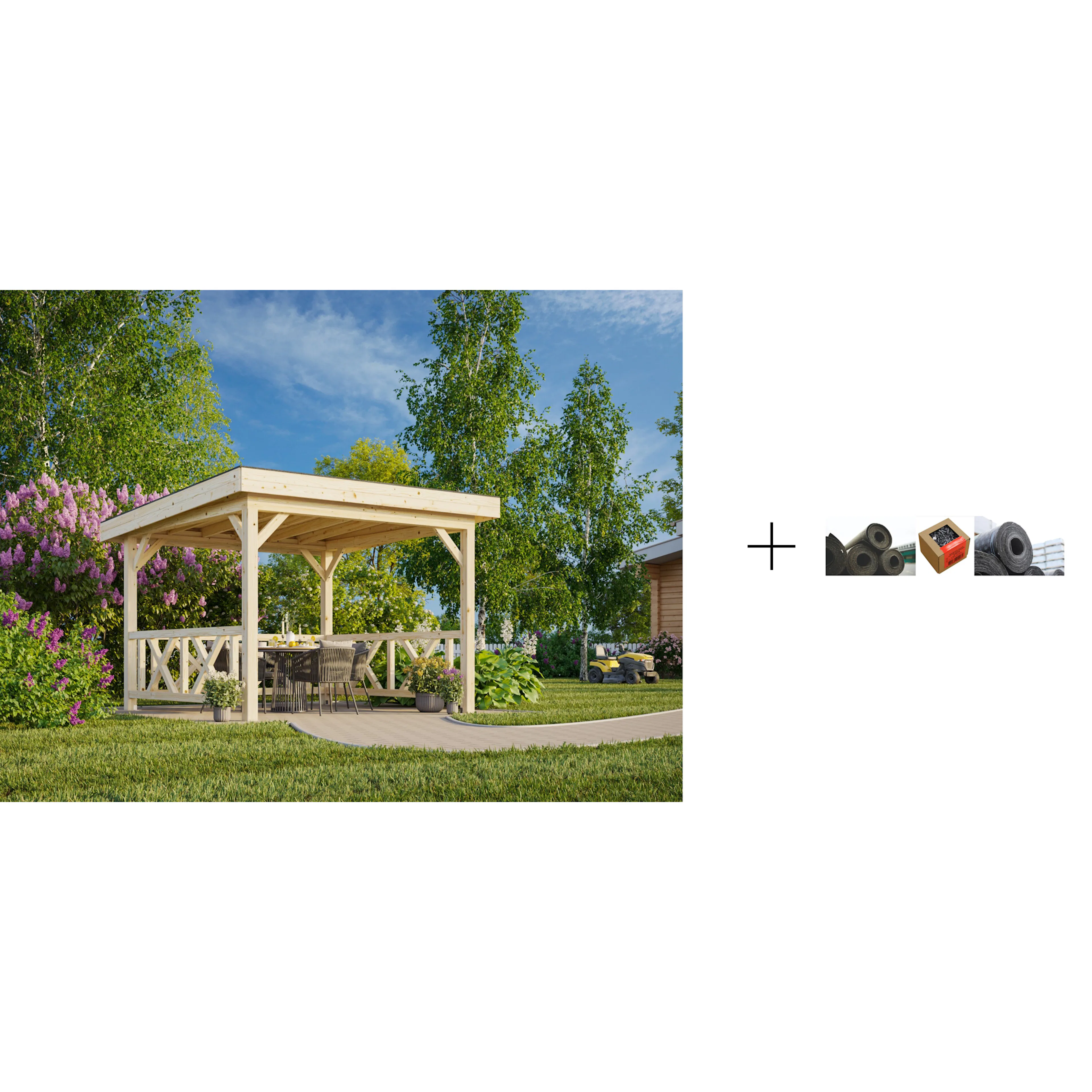 Paviljong Palmako Lenna 8,3 m2 Set 301 med Papp, Spiker og SBS Takbelegg