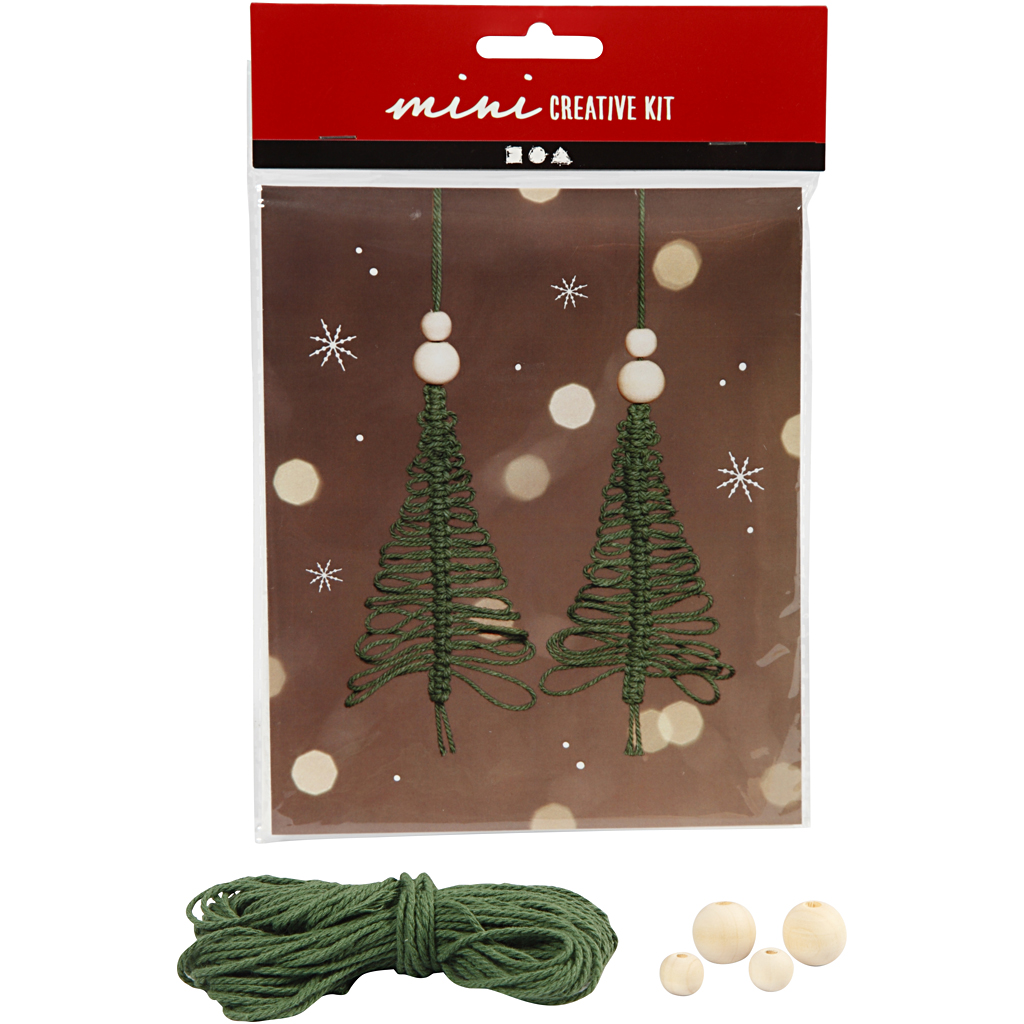 Materiellsett Creativ Company Mini DIY Kit Makramé Juletre 2 Stk/1 Sett