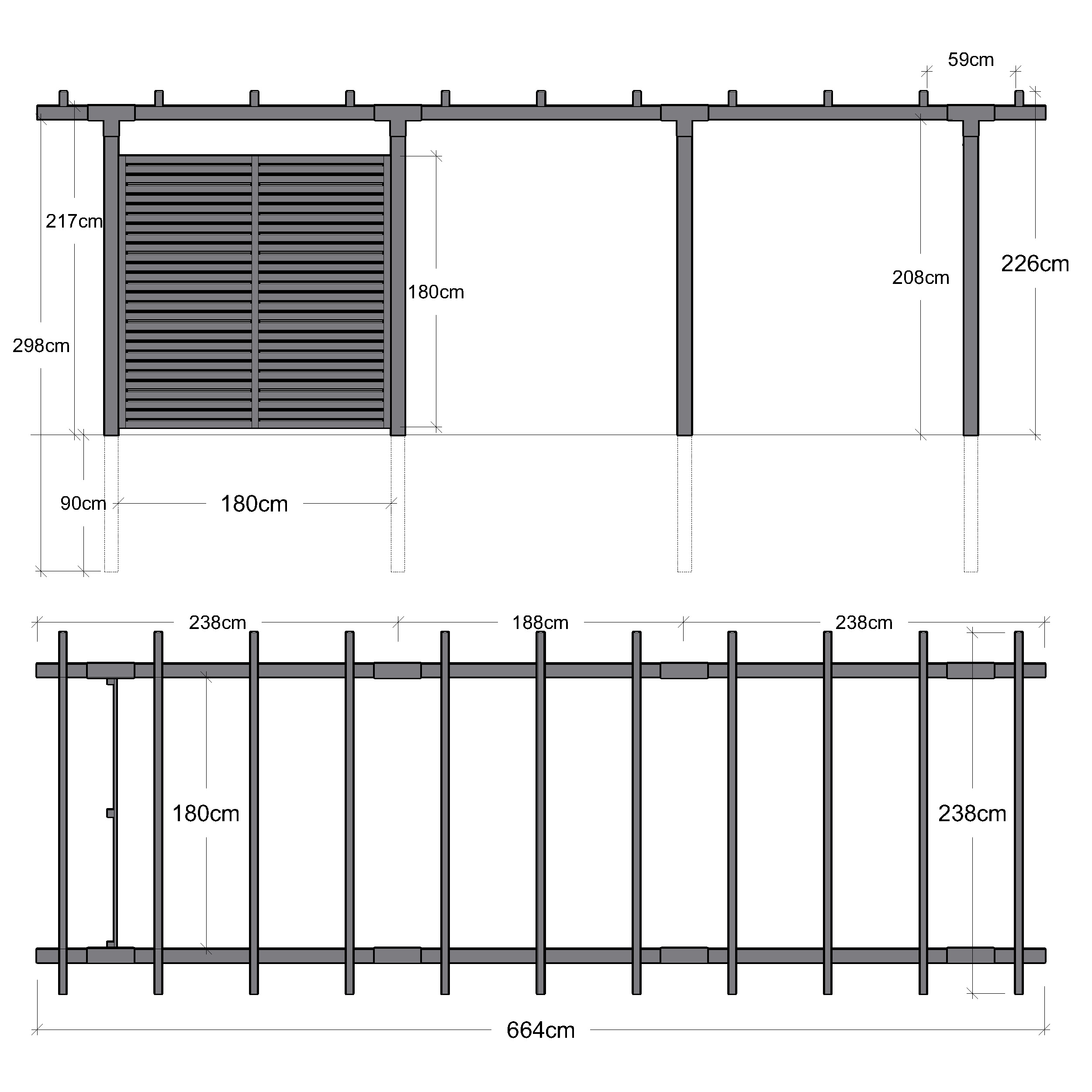 Pergola PLUS Cubic Dobbel 3 Moduler inkludert Tokyo Vegg