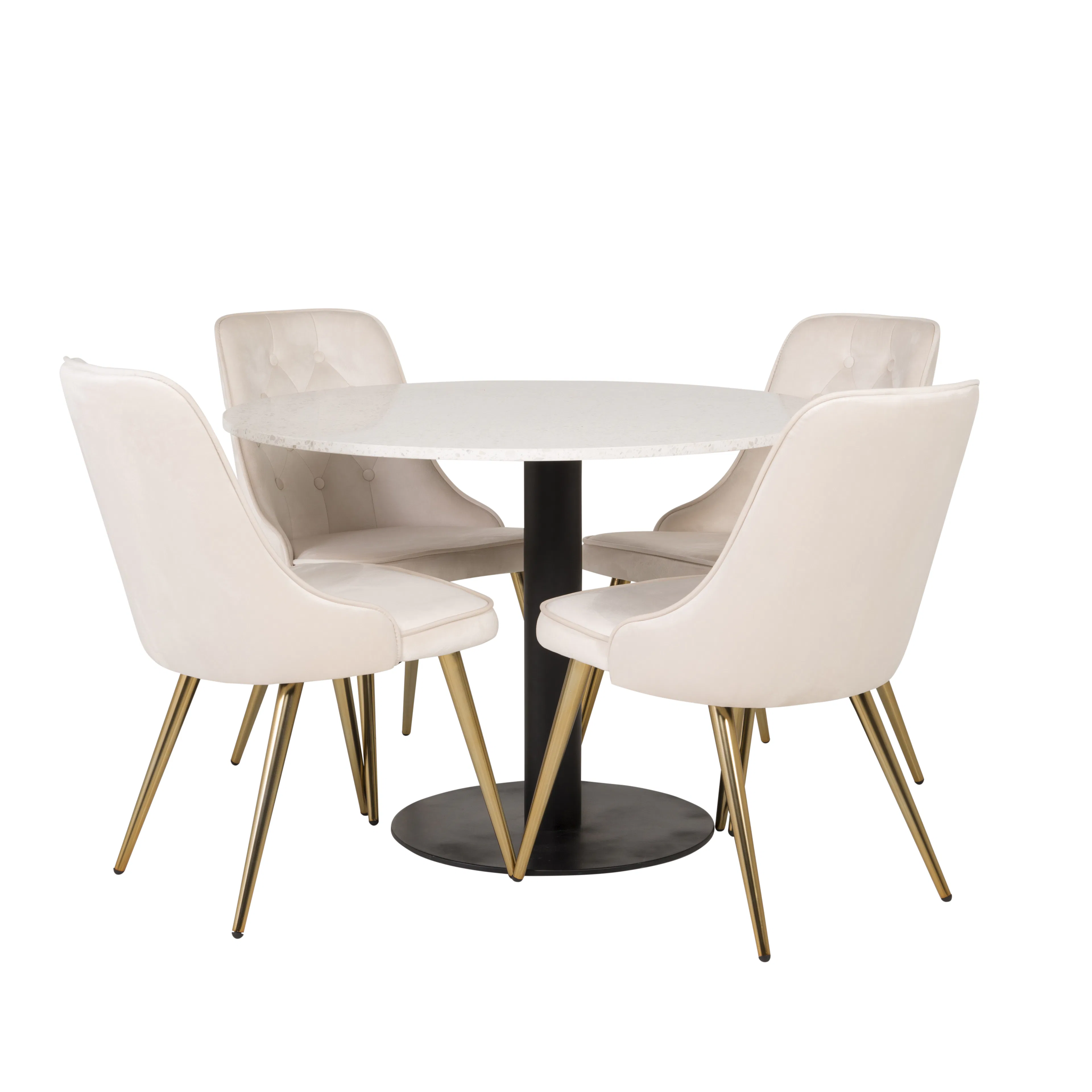 Spisegruppe Venture Home Roxanna HHvitBord med 4 Vera Stoler Fløyel