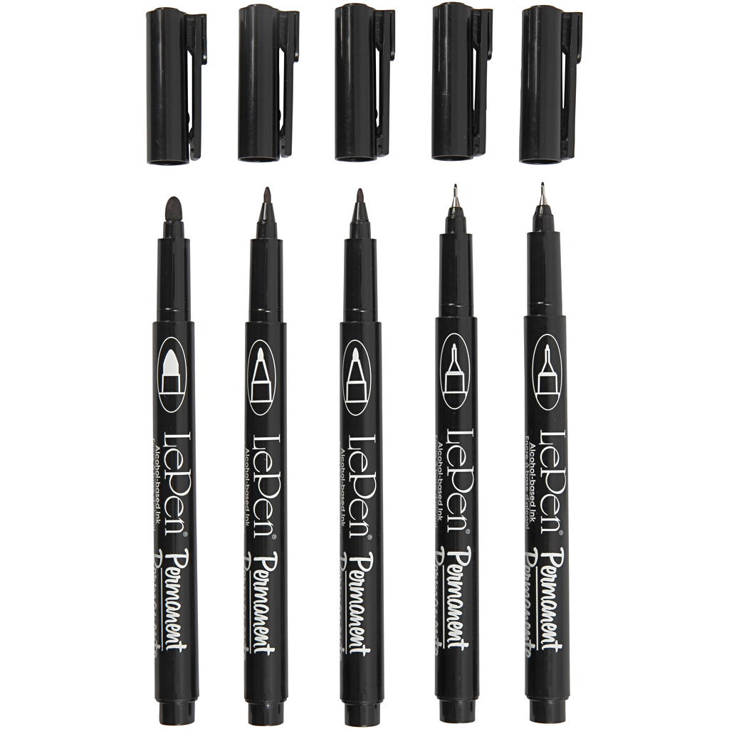 Tusj Creativ Company Permanent Svart Strek 2X0,6+2X0,8+1,3 mm 5 St/1 Pk