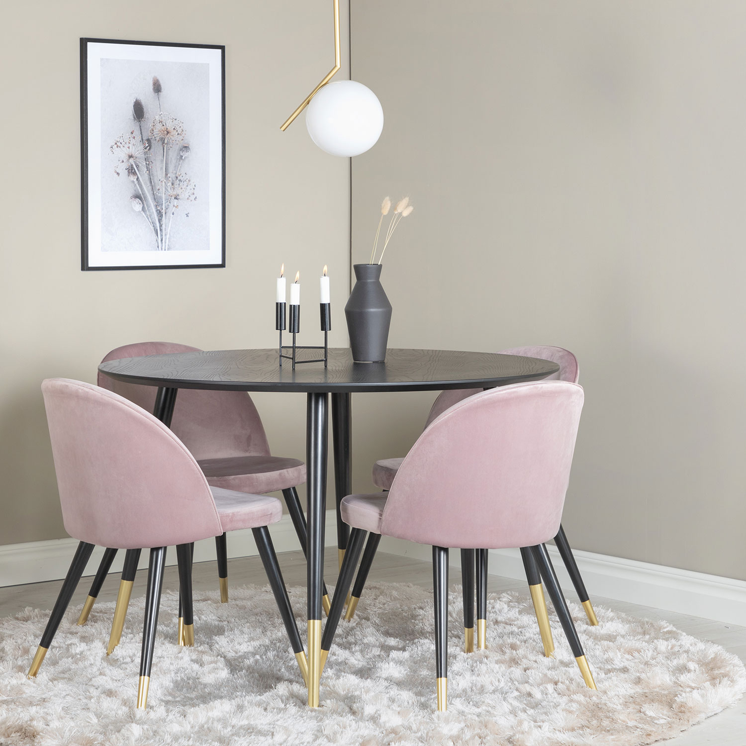 Spisegruppe Venture Home Dipp med 4 Velvet Stoler Rundt