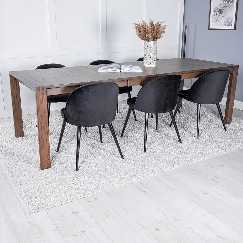 Slider Extention Table - Smoked Oak+ Dining Chair - / _6 Mørke Eik/Sort