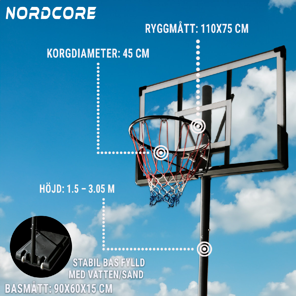 Basketkurv Nordcore 1,5-3,05m