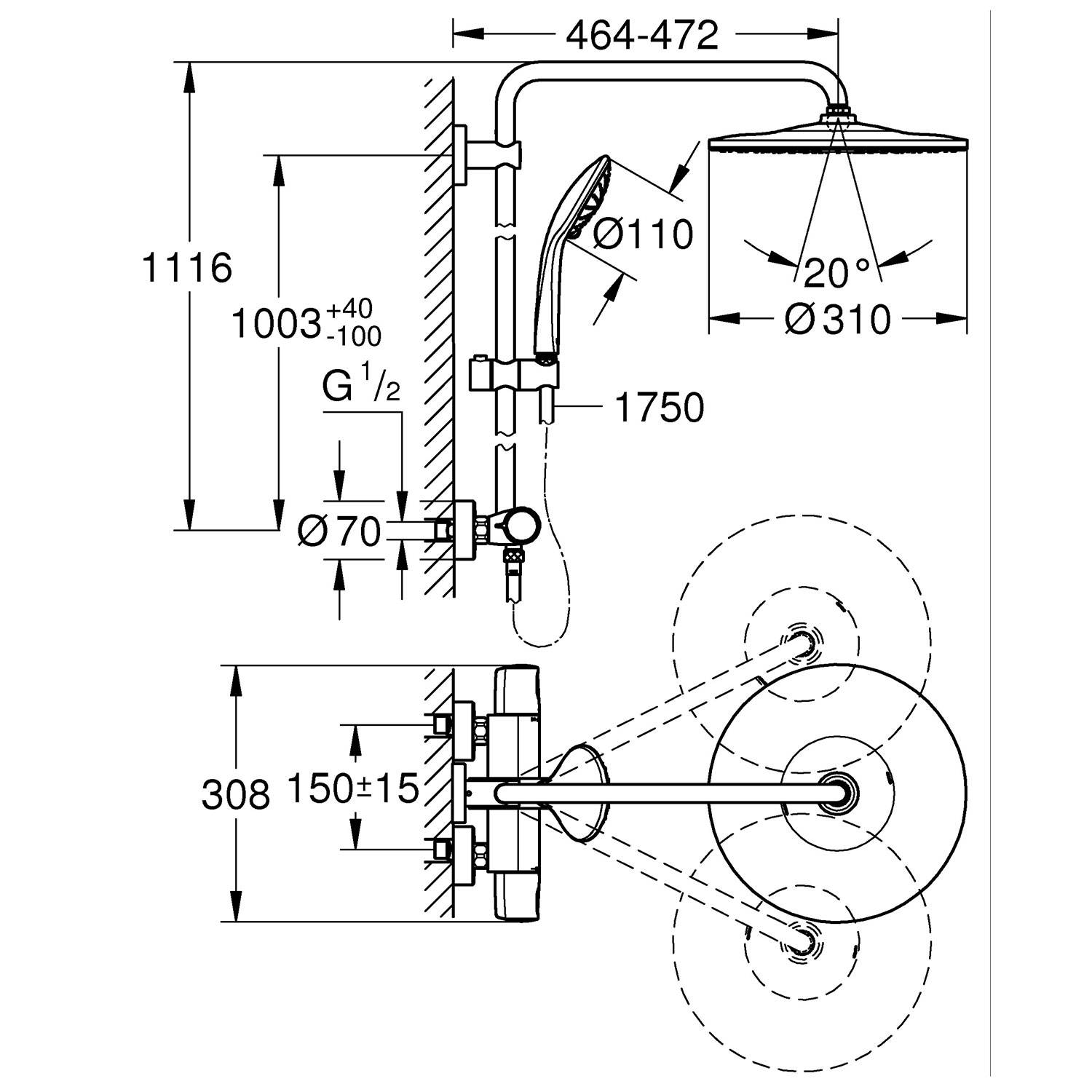 Takduschset Grohe Vitalio Joy 310