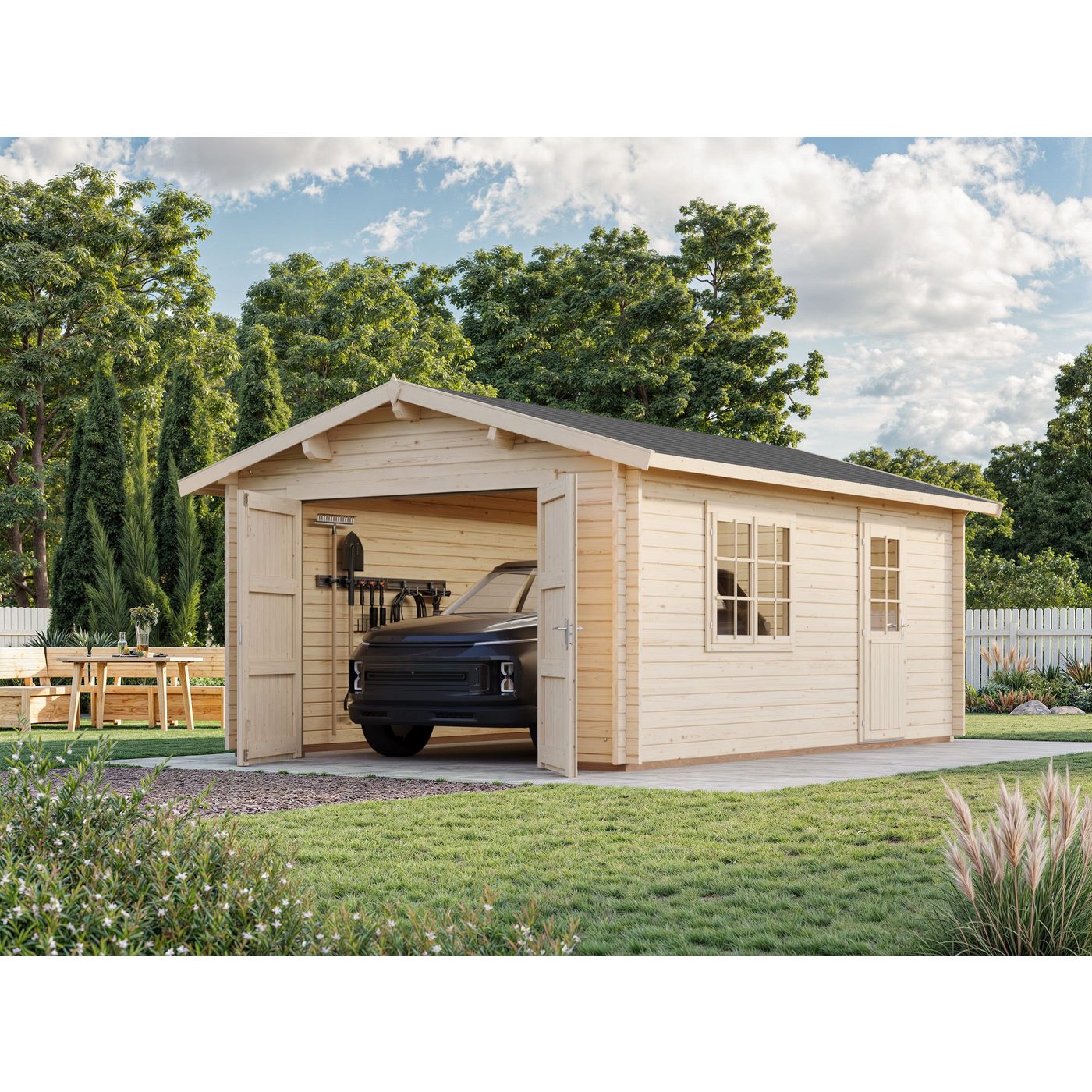 Garage Roger 19,0 m2 med dörr Ubehandlet tre