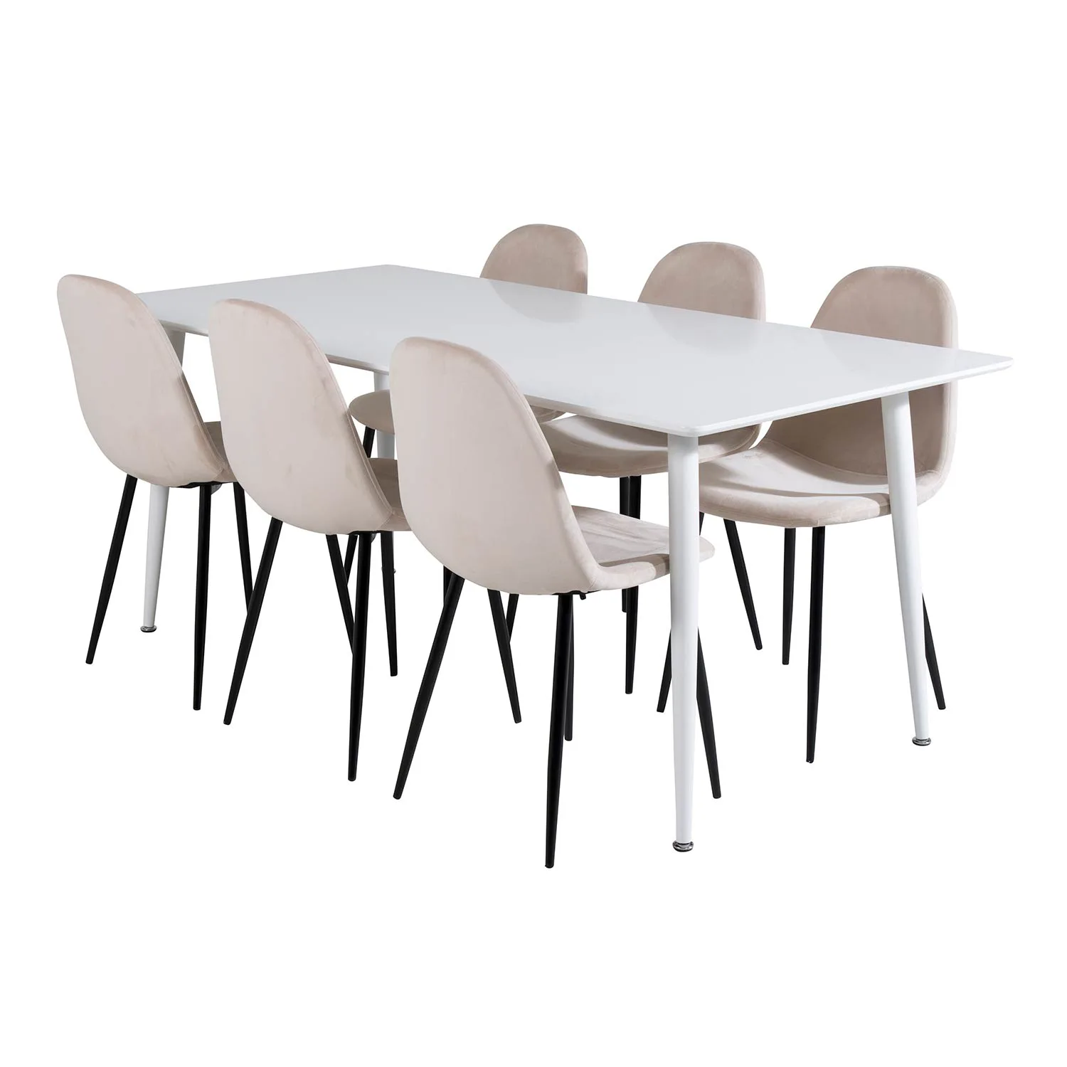 Spisegruppe Venture Home Pobbie med 6 Stoler Fløyel Hvit/Beige/Sort
