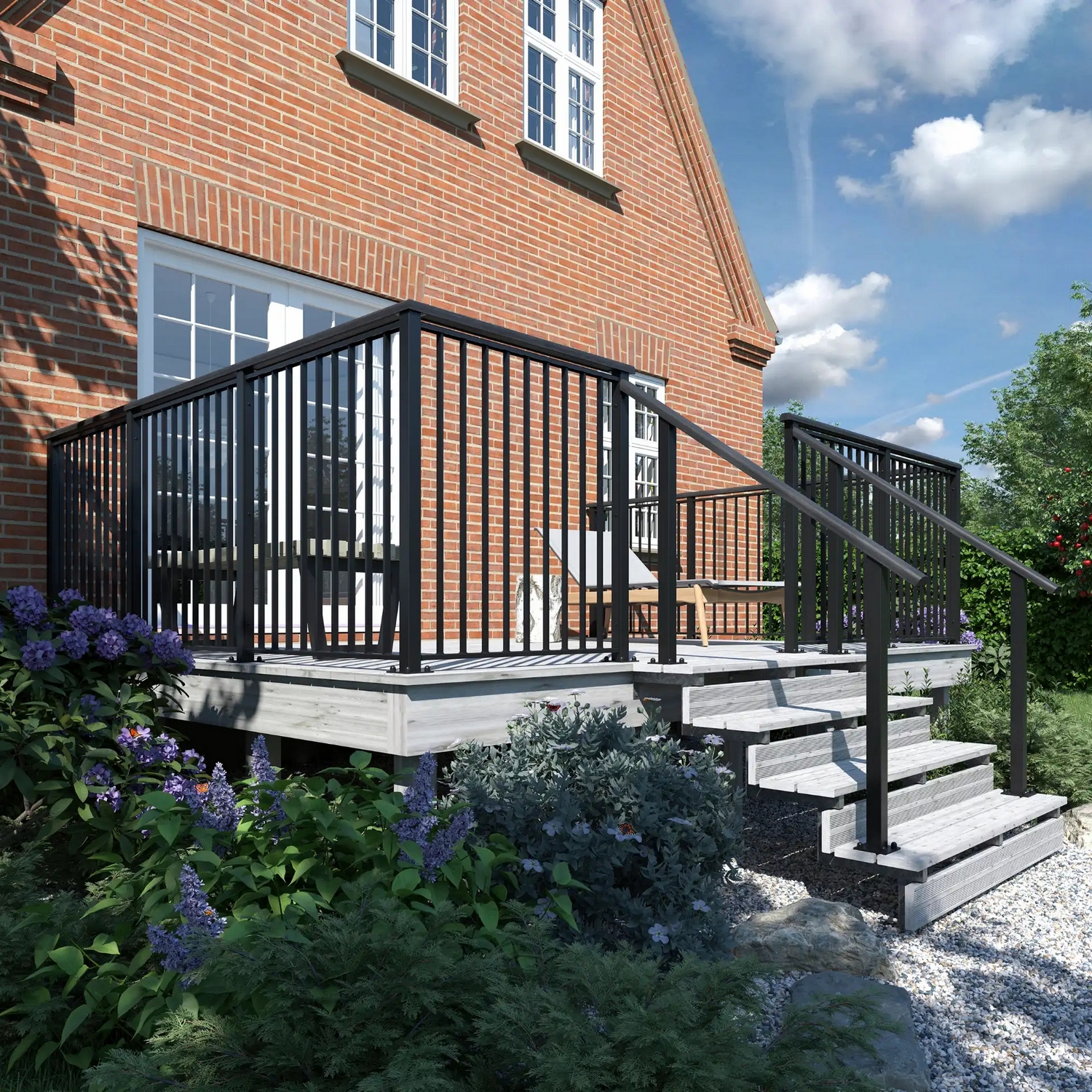 Terrassetrapp PLUS Stål/Tre Trinndybde 25 cm B120
