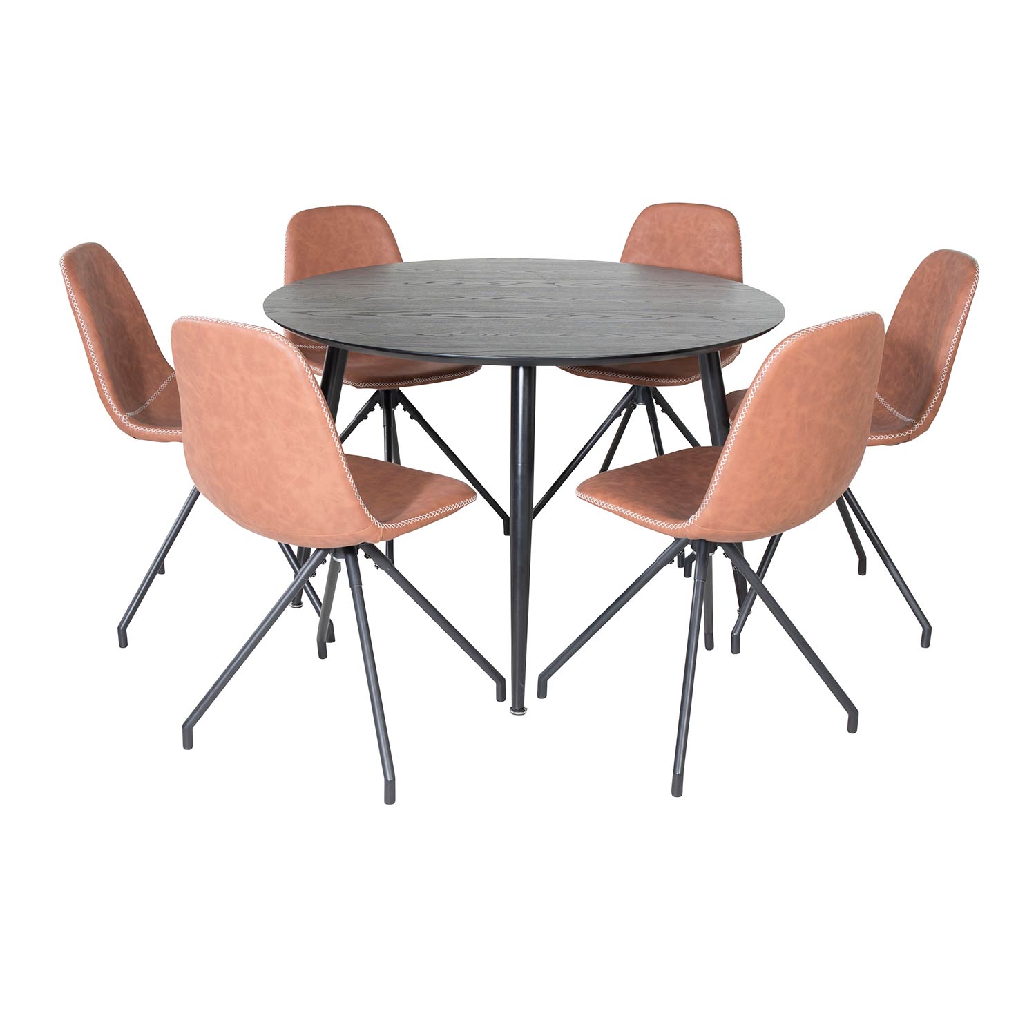 Spisegruppe Venture Home Dipp Ø115 cm med 6 Polar Snurr Stoler