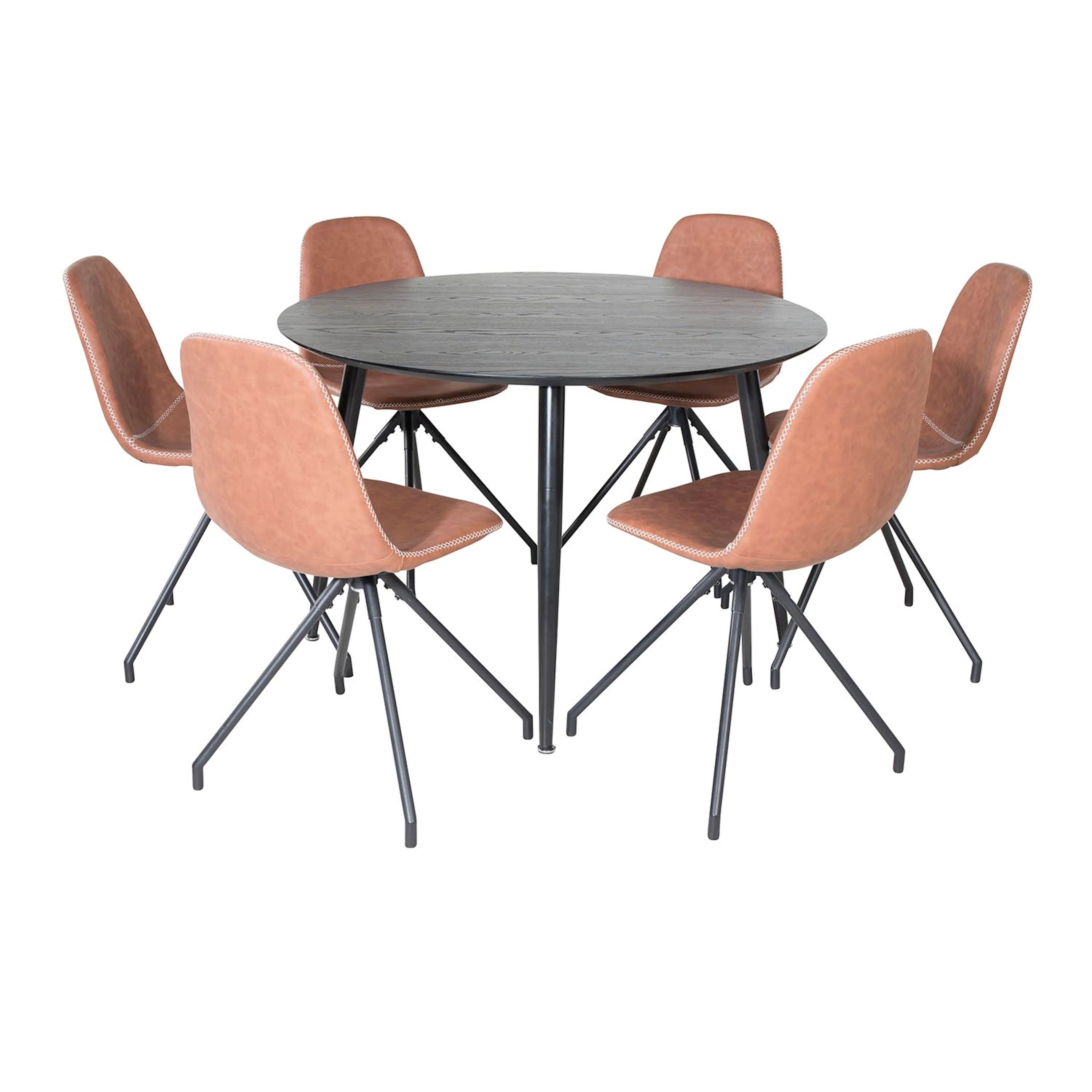 Spisegruppe Venture Home Dipp Ø115 cm med 6 Polar Snurr Stoler