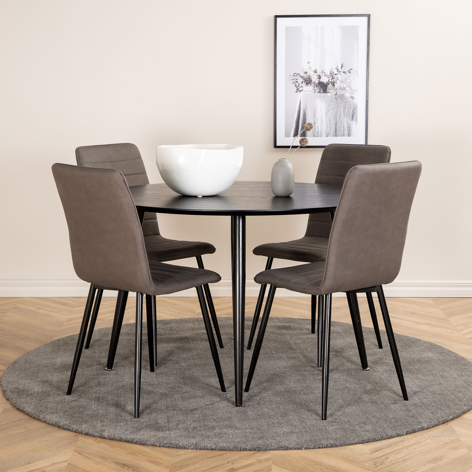 Spisegruppe Venture Home Dipp Ø115 cm med 4 Windu Stoler