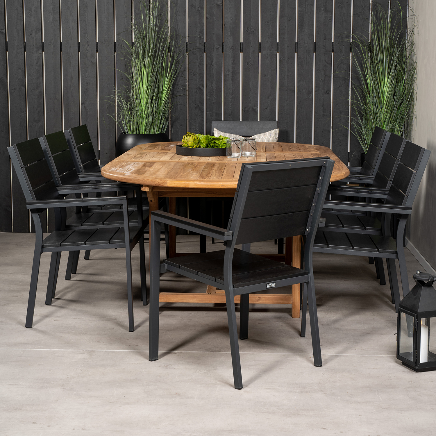 Spisegruppe Venture Home Kenya 180-240x120 Teak med 8 Levels Lenestoler