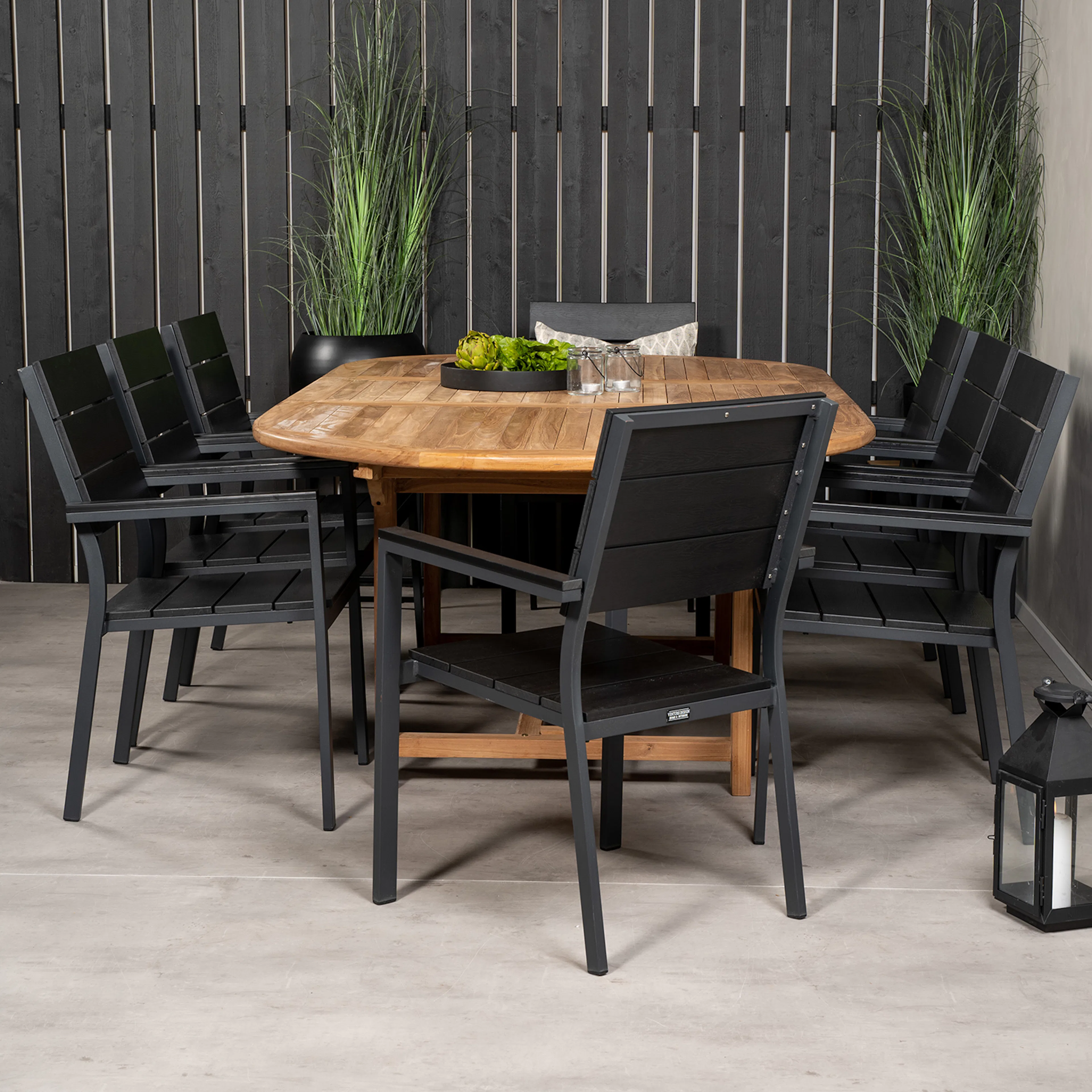Spisegruppe Venture Home Kenya 180-240x120 Teak med 8 Levels Lenestoler