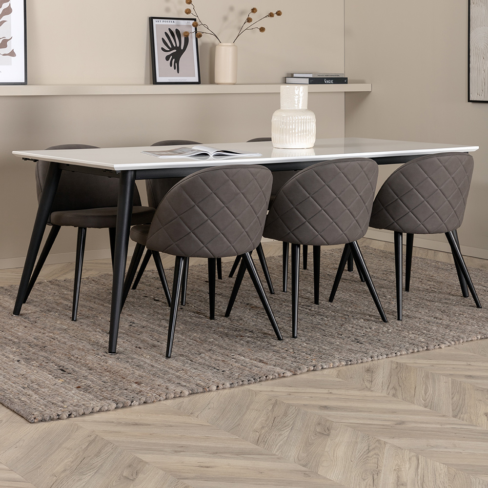 Spisegruppe Venture Home Jolie med 6 Valentina Stitcthes Stoler Mikrofiber