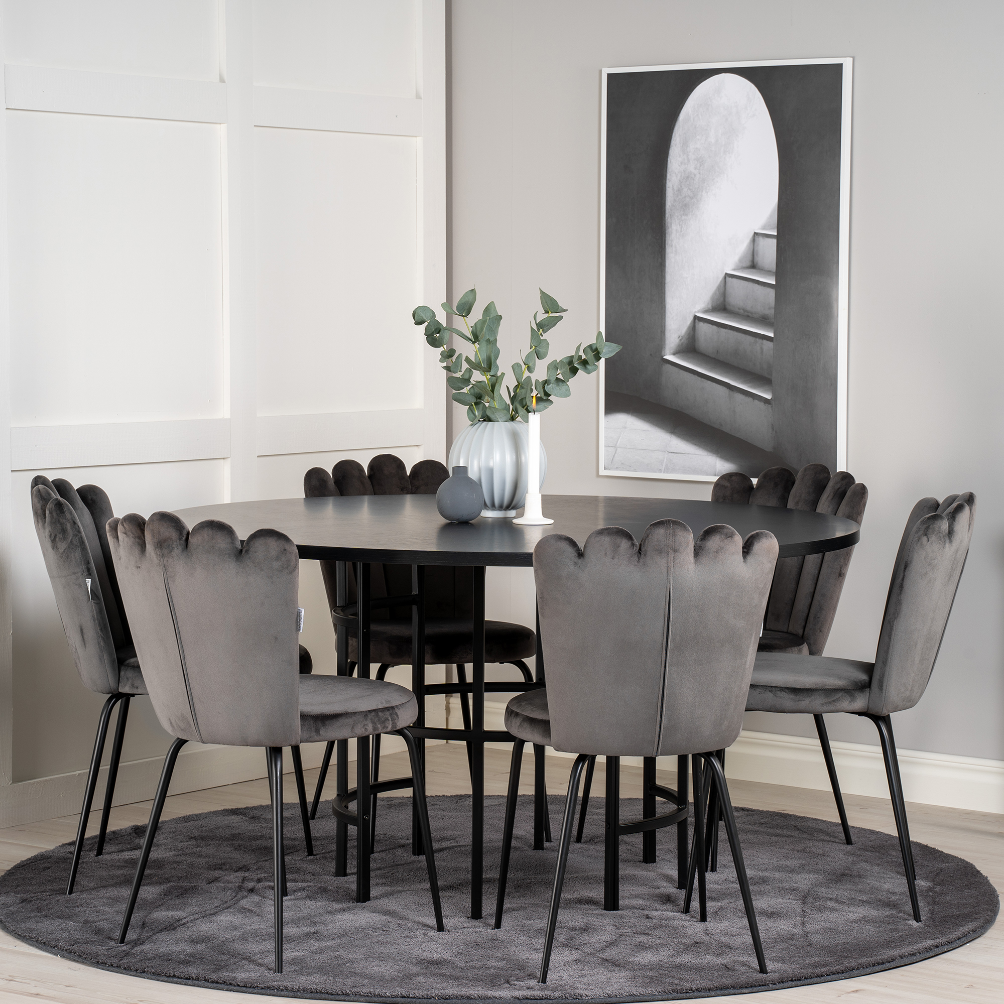 Spisegruppe furniture/fashion Copenhagen med 6 Grå Limhamn Light Stoler