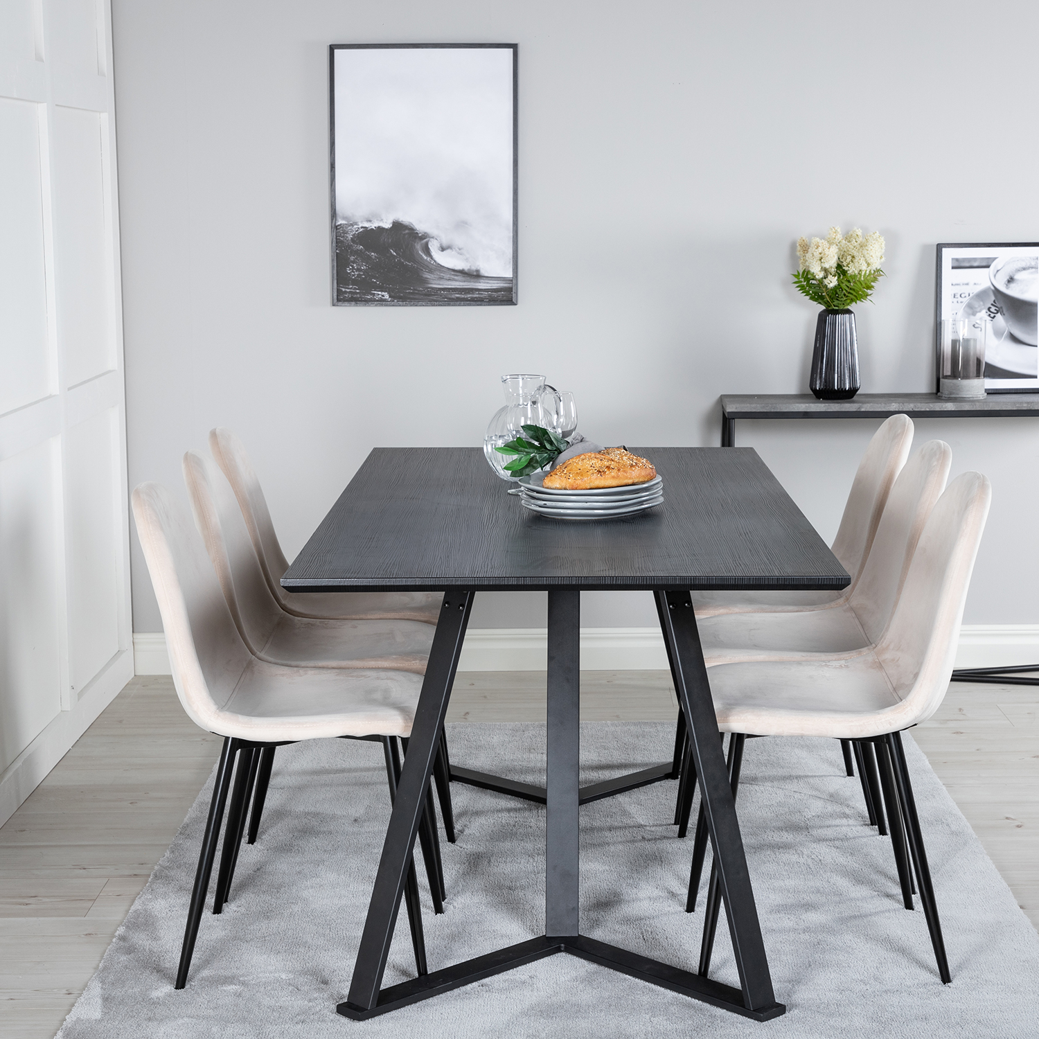 Spisegruppe Venture Home Madde med 6 Pobbie Stoler Fløyel