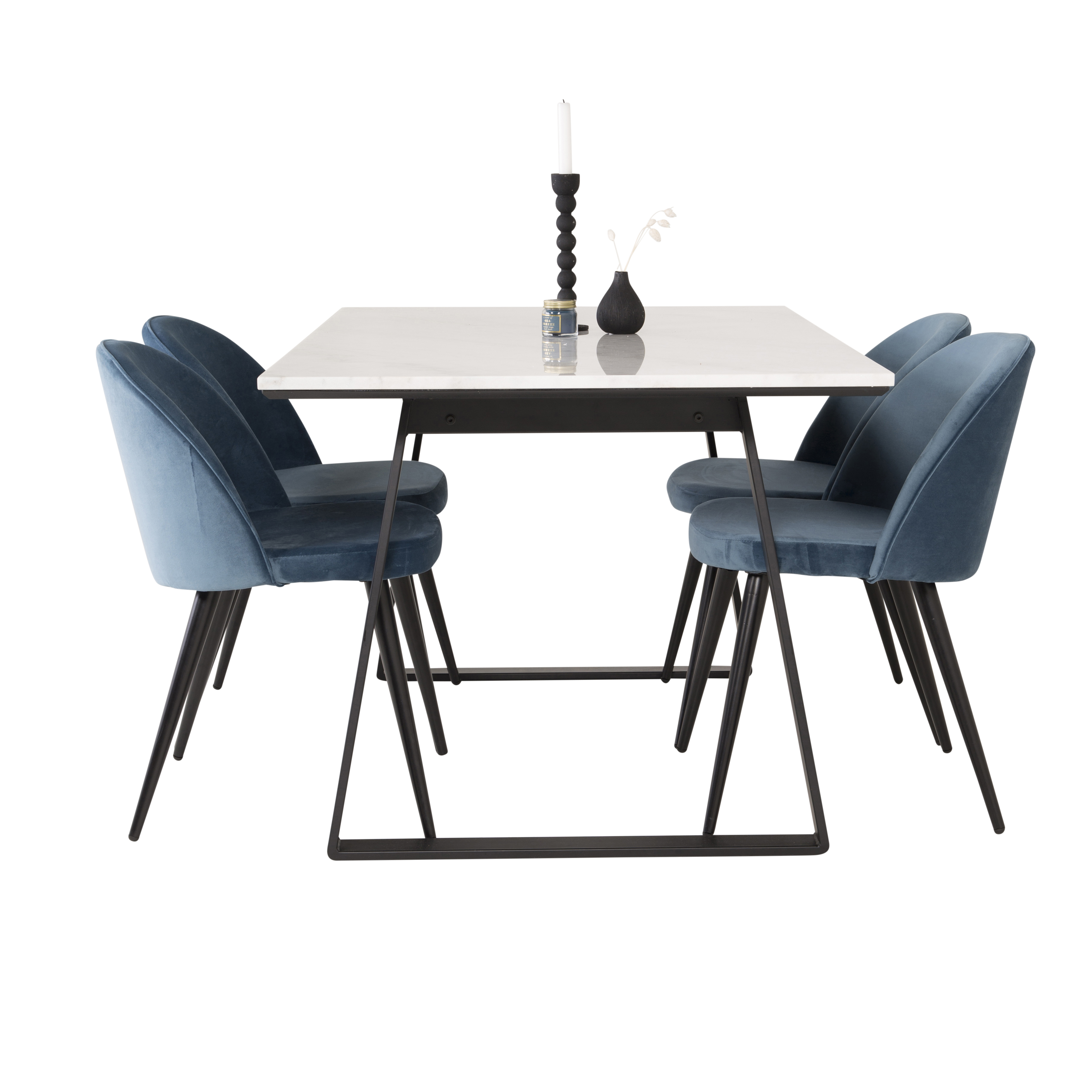 Spisegruppe Venture Home Estelle 140 med 4 Valentina Stoler Fløyel