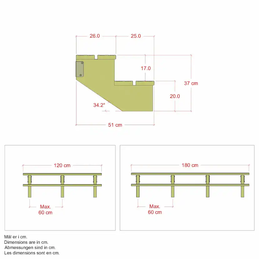 Terrassetrapp PLUS Trinndybde 25 cm B120