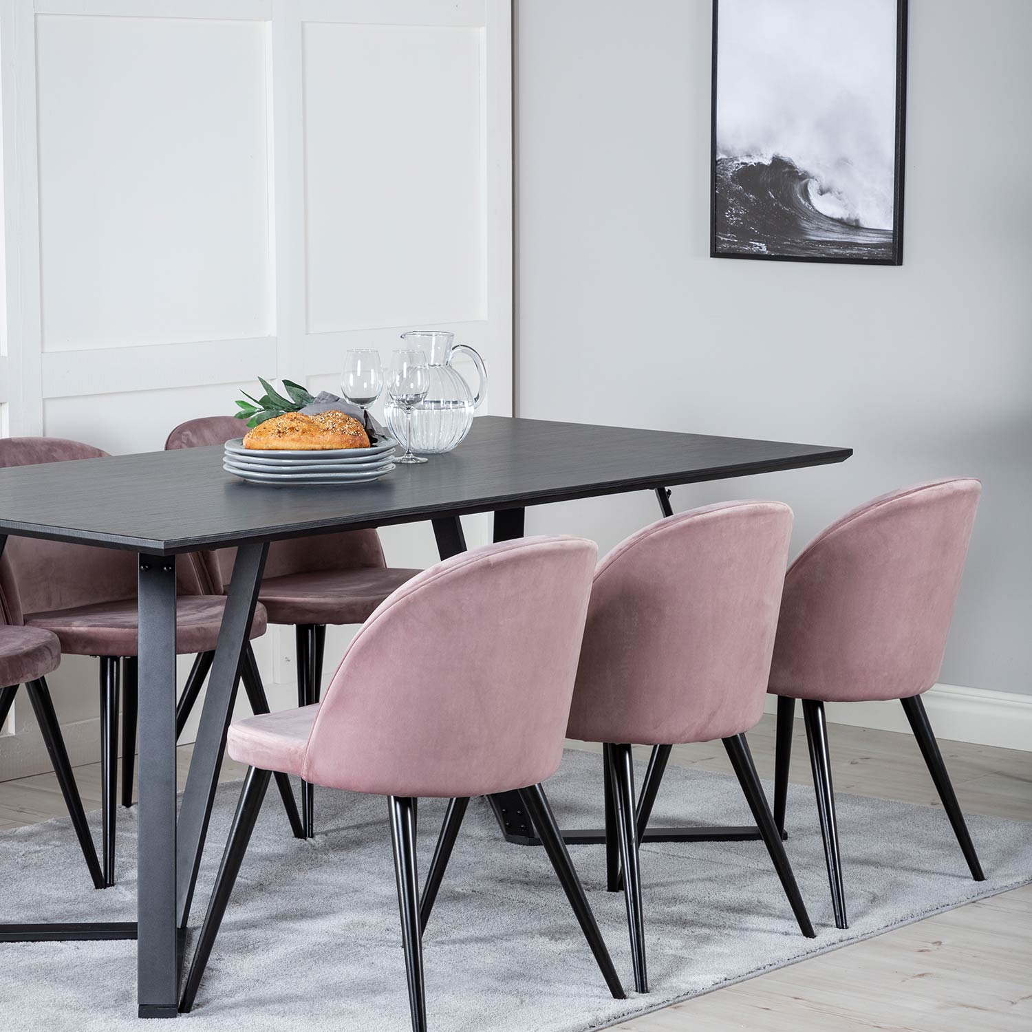 Spisegruppe Venture Home Madde med 6 Valentina Stoler Fløyel