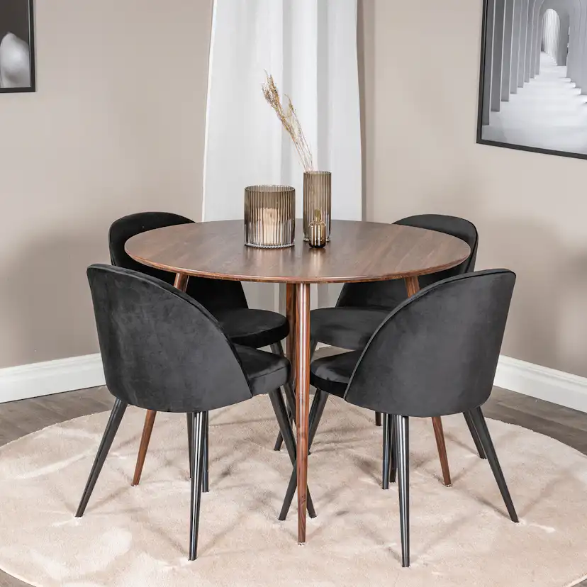 Spisegruppe Venture Home Plake med 4 Valentina Stoler Fløyel Rundt
