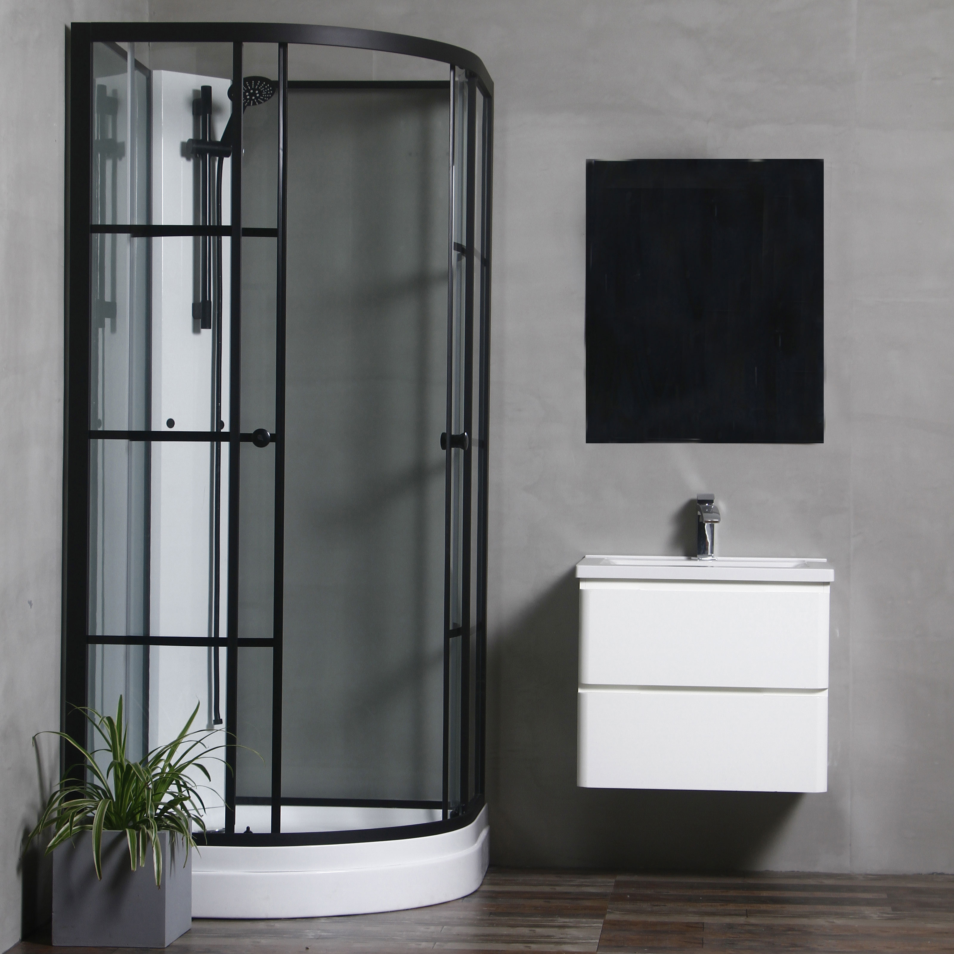 Duschkabin Bathlife Betrakta 80x80 Svart/Vit