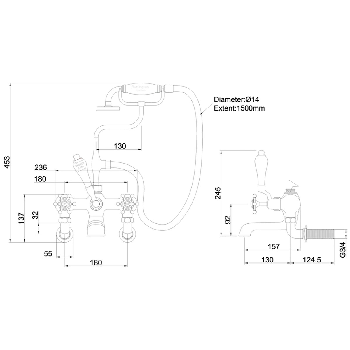 Dusj- og Badekarbatteri Burlington CL17 Birkenhead