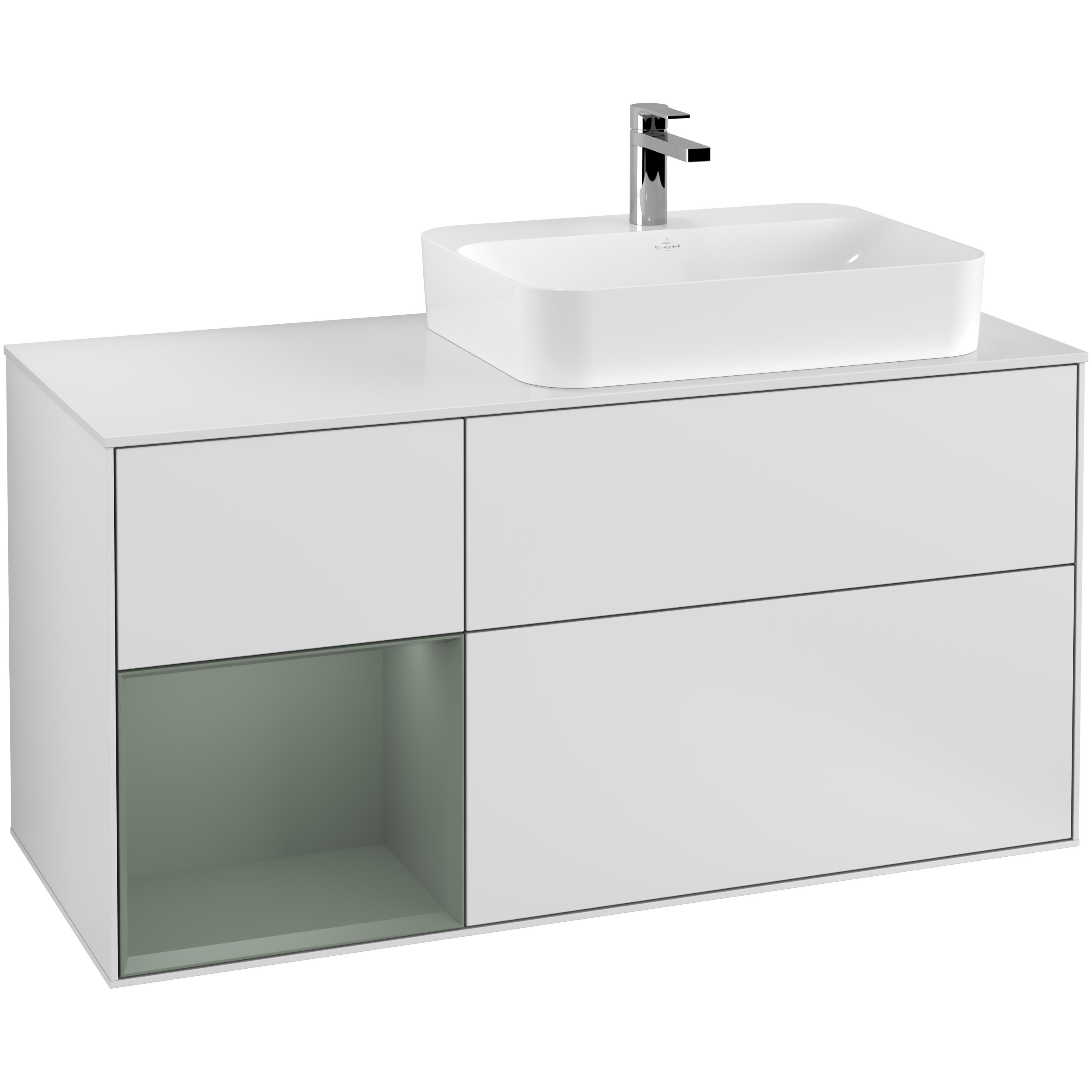 Tvättställsskåp Villeroy & Boch Finion med 3 Lådor Hylla och Bänkskiva för Ocentrerat Ytmonterat Tvättställ