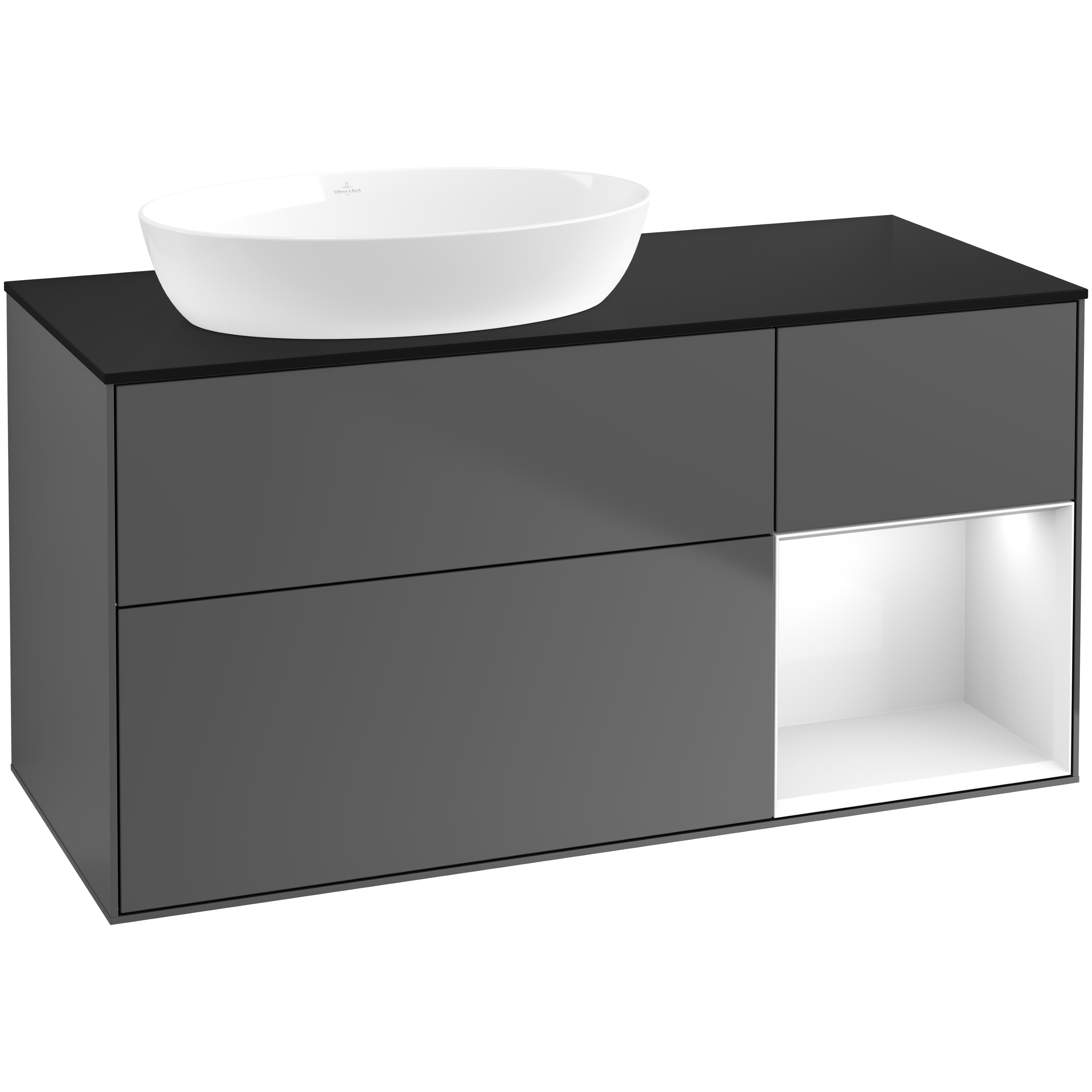 Tvättställsskåp Villeroy & Boch Finion med 3 Lådor Hylla och Bänkskiva för Ocentrerat Tvättställ från Artis & Collaro