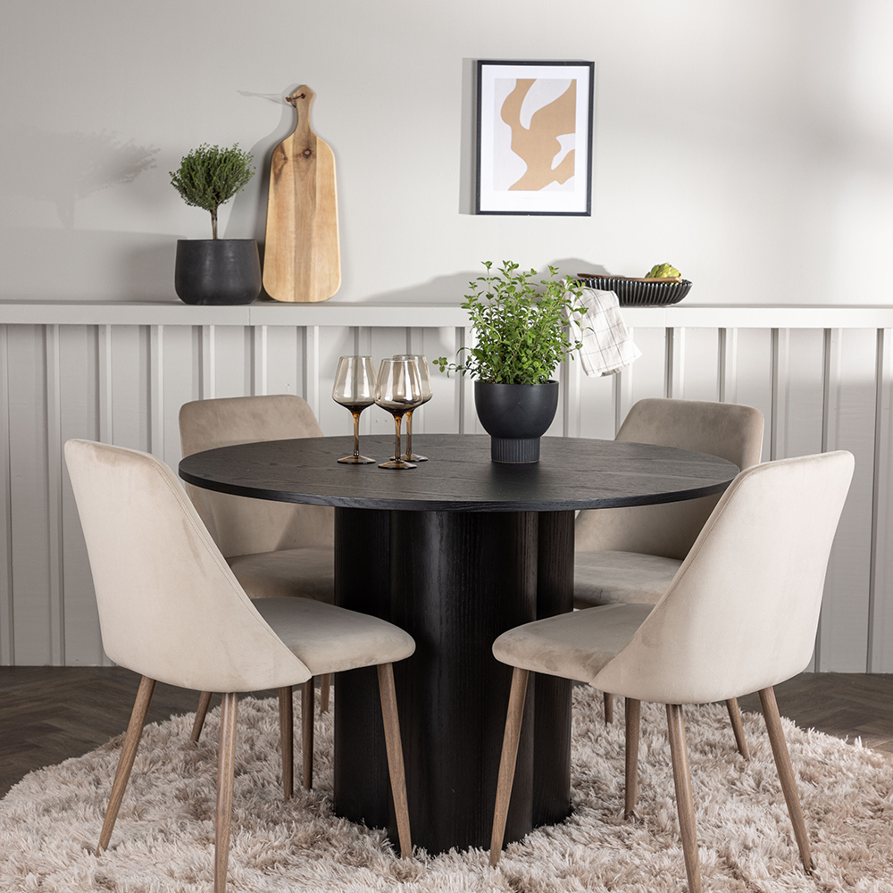 Spisegruppe Venture Home Olivia Ø110 cm med 4 stk Night Stoler