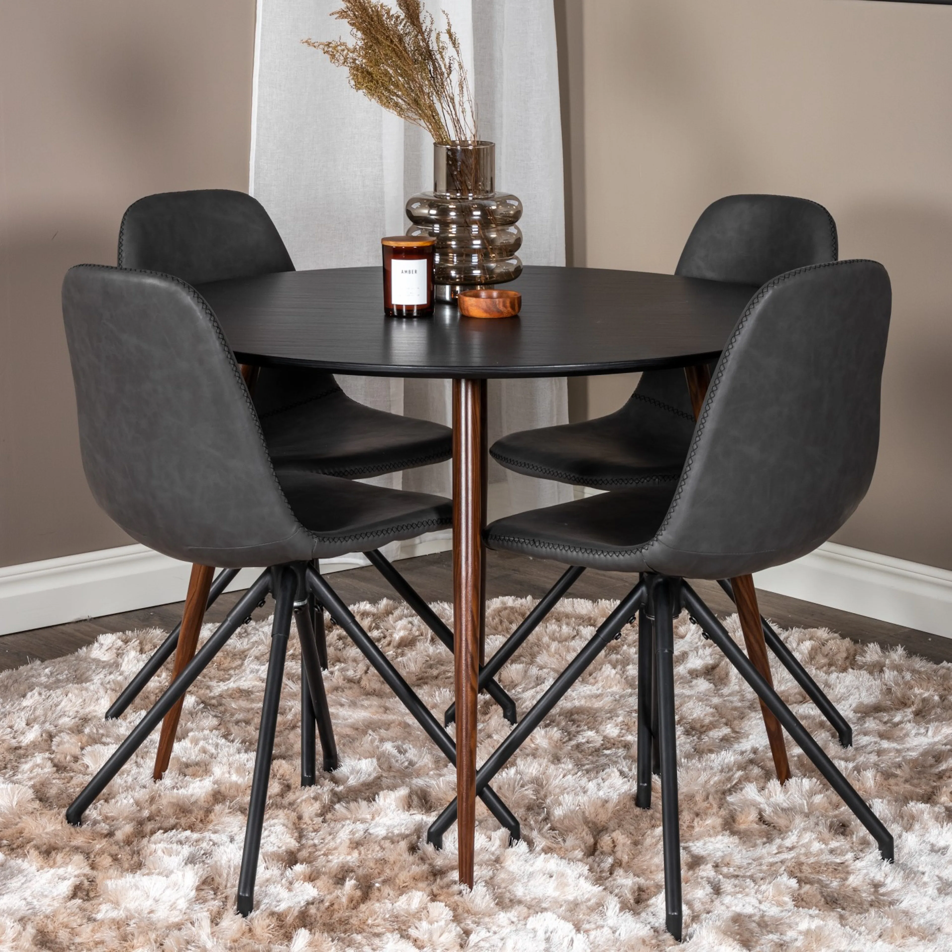 Spisegruppe Venture Home Plake med 4 Pobbie Stoler Design med Svingfunksjon Kunstlær