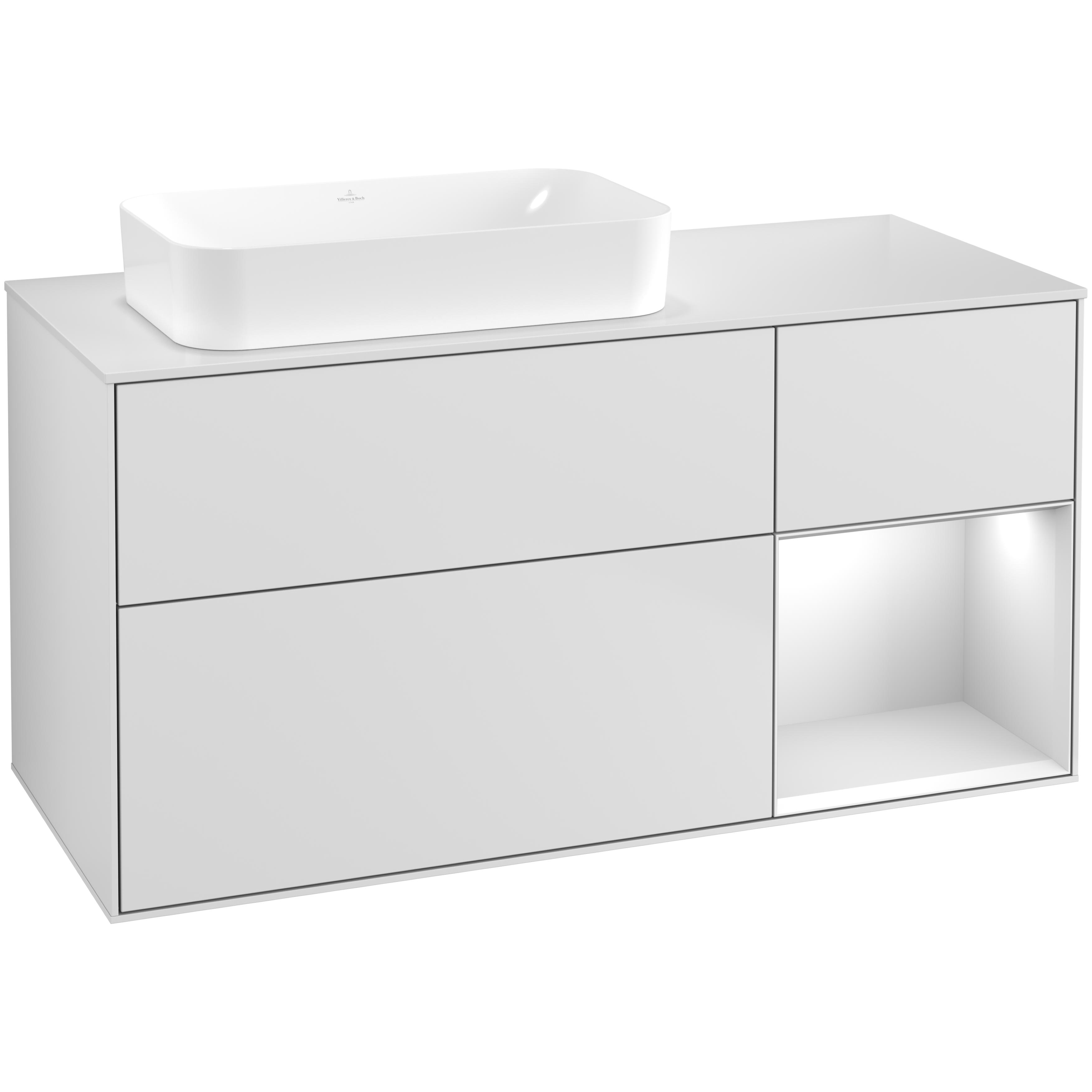 Tvättställsskåp Villeroy & Boch Finion med 3 Lådor Hylla och Bänkskiva för Ocentrerat Fristående Tvättställ